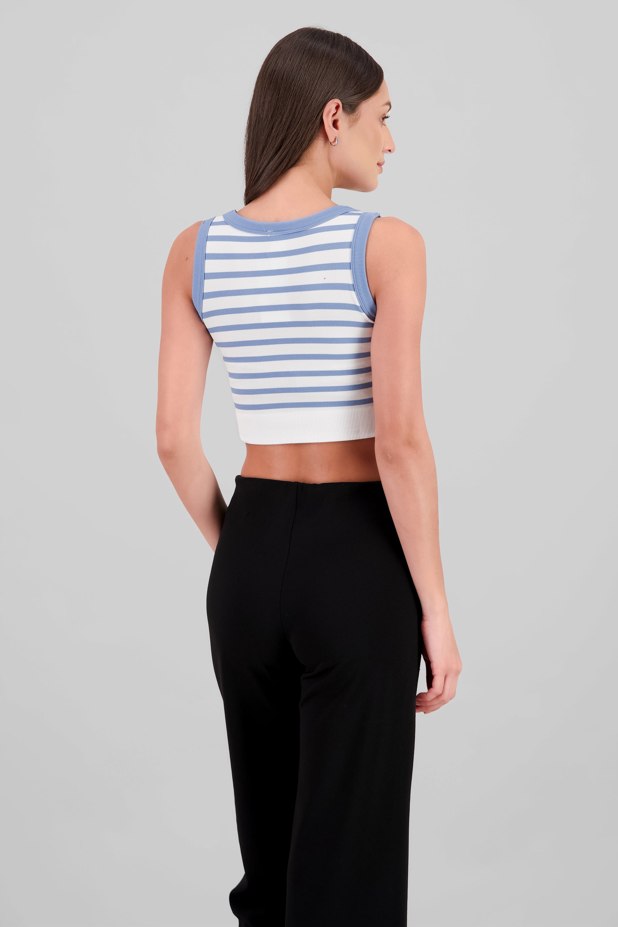 Crop Top De Rayas Sin Manga AZUL