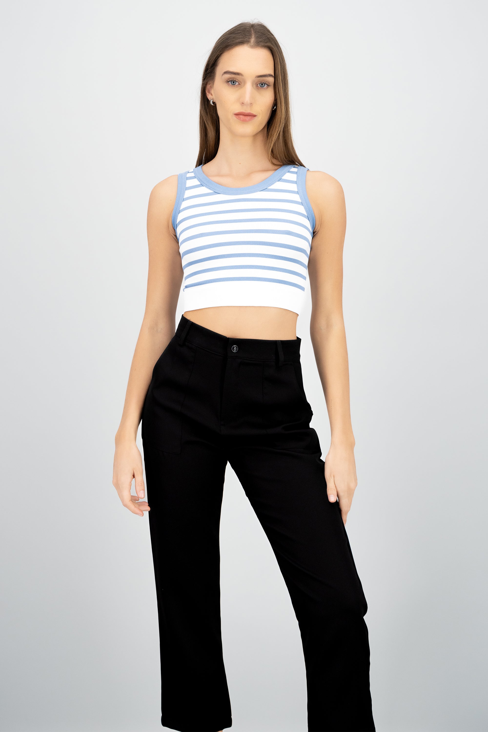 Crop Top De Rayas Sin Manga AZUL CIELO