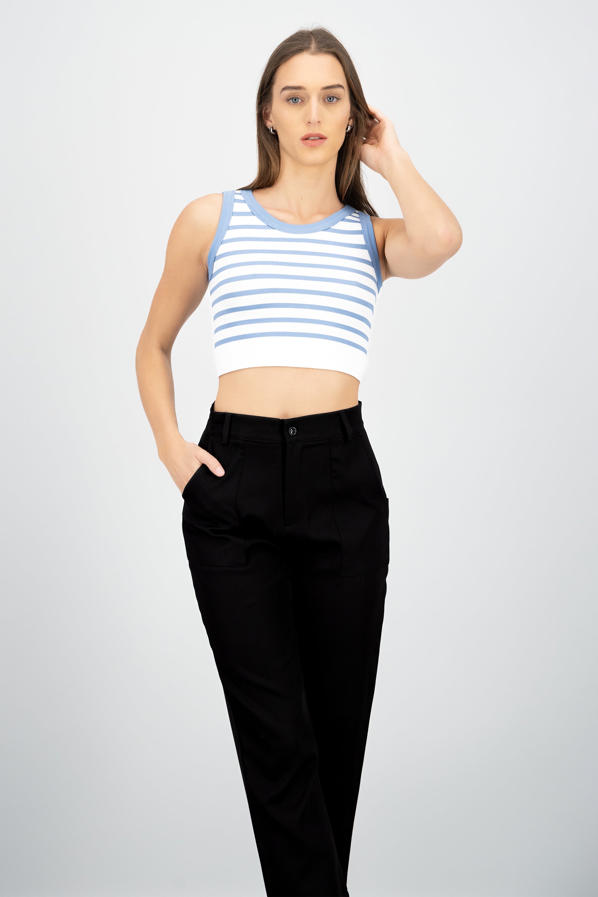 Crop Top De Rayas Sin Manga AZUL CIELO