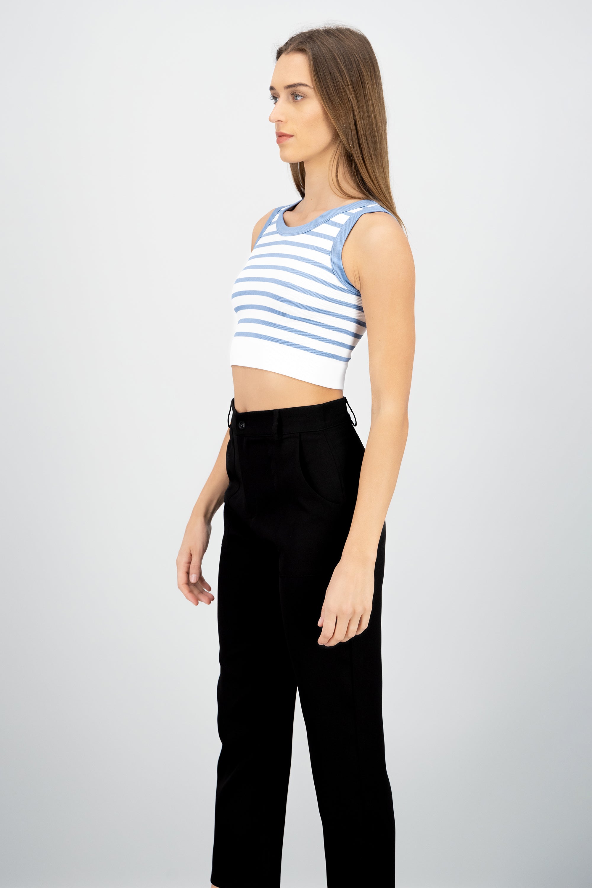 Crop Top De Rayas Sin Manga AZUL CIELO