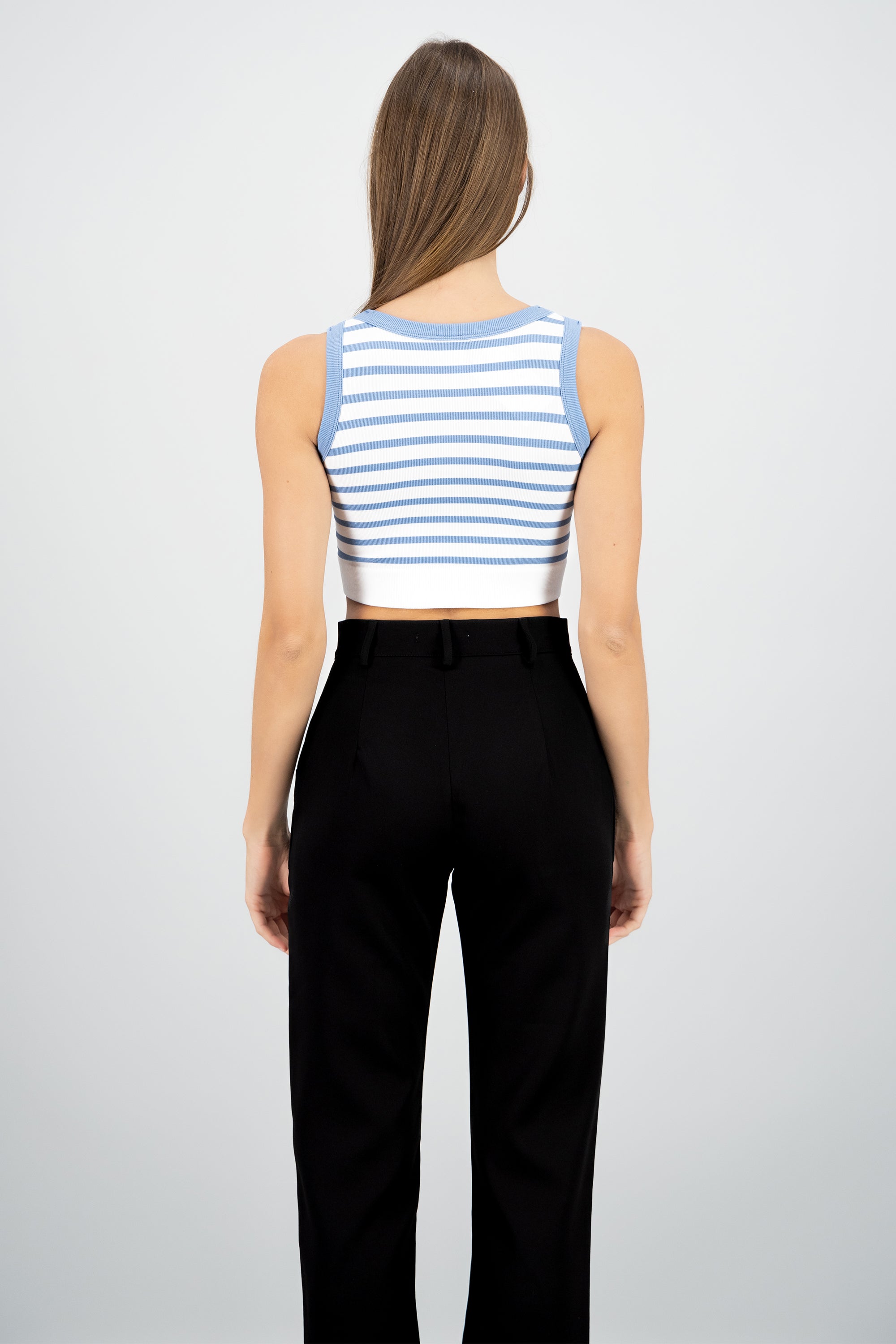 Crop Top De Rayas Sin Manga AZUL CIELO