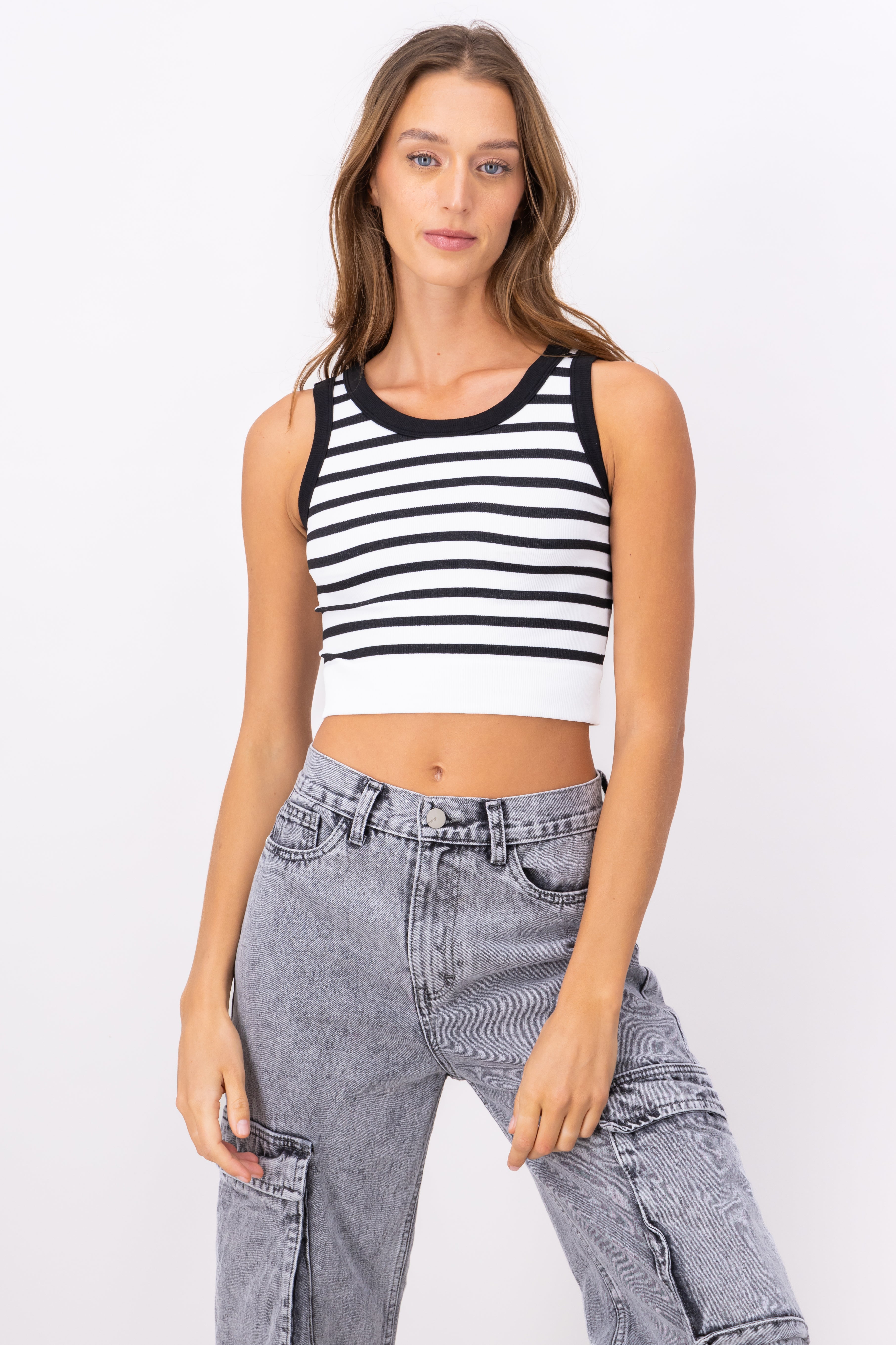 Crop Top De Rayas Sin Manga BLANCO COMBO