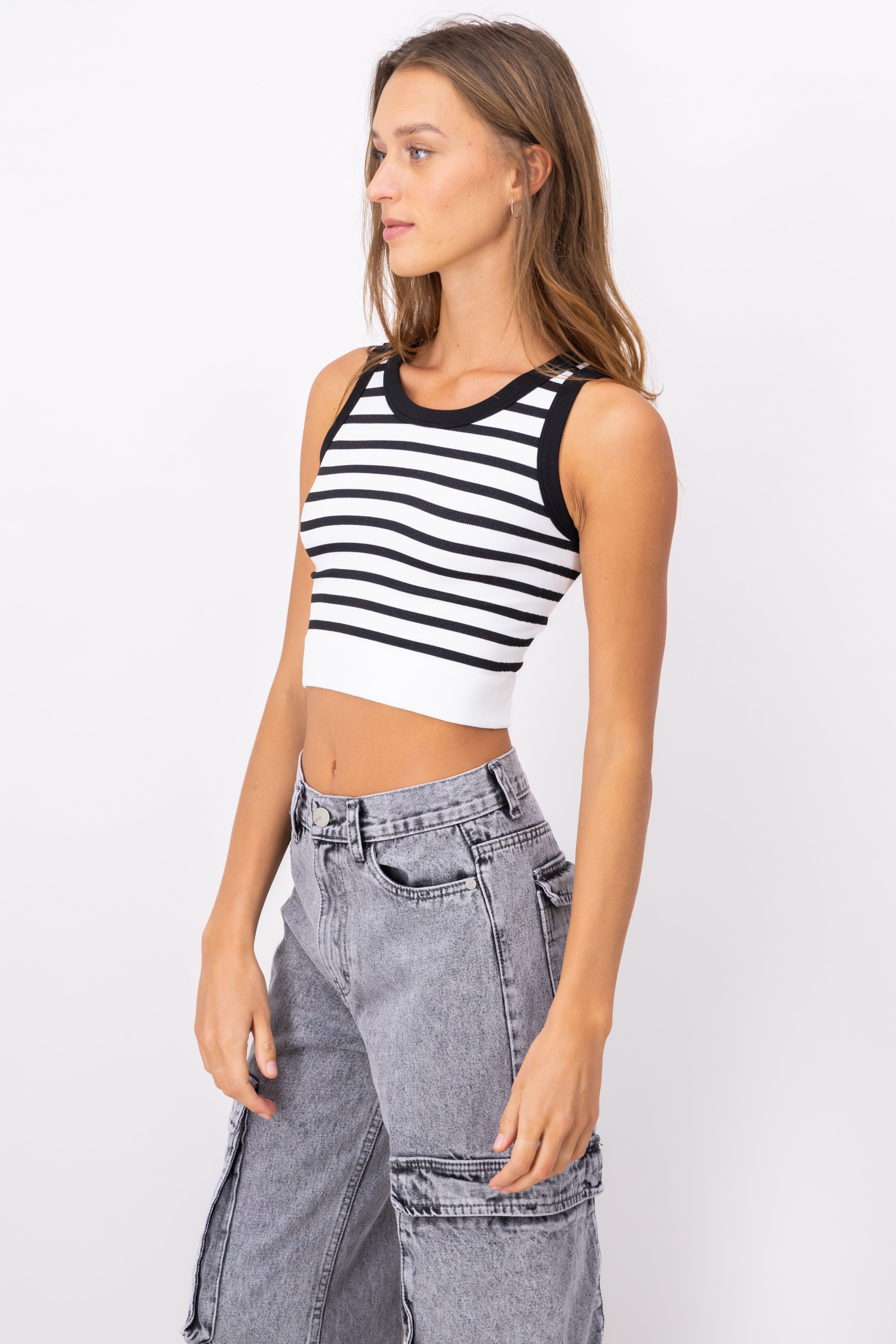 Crop Top De Rayas Sin Manga BLANCO COMBO