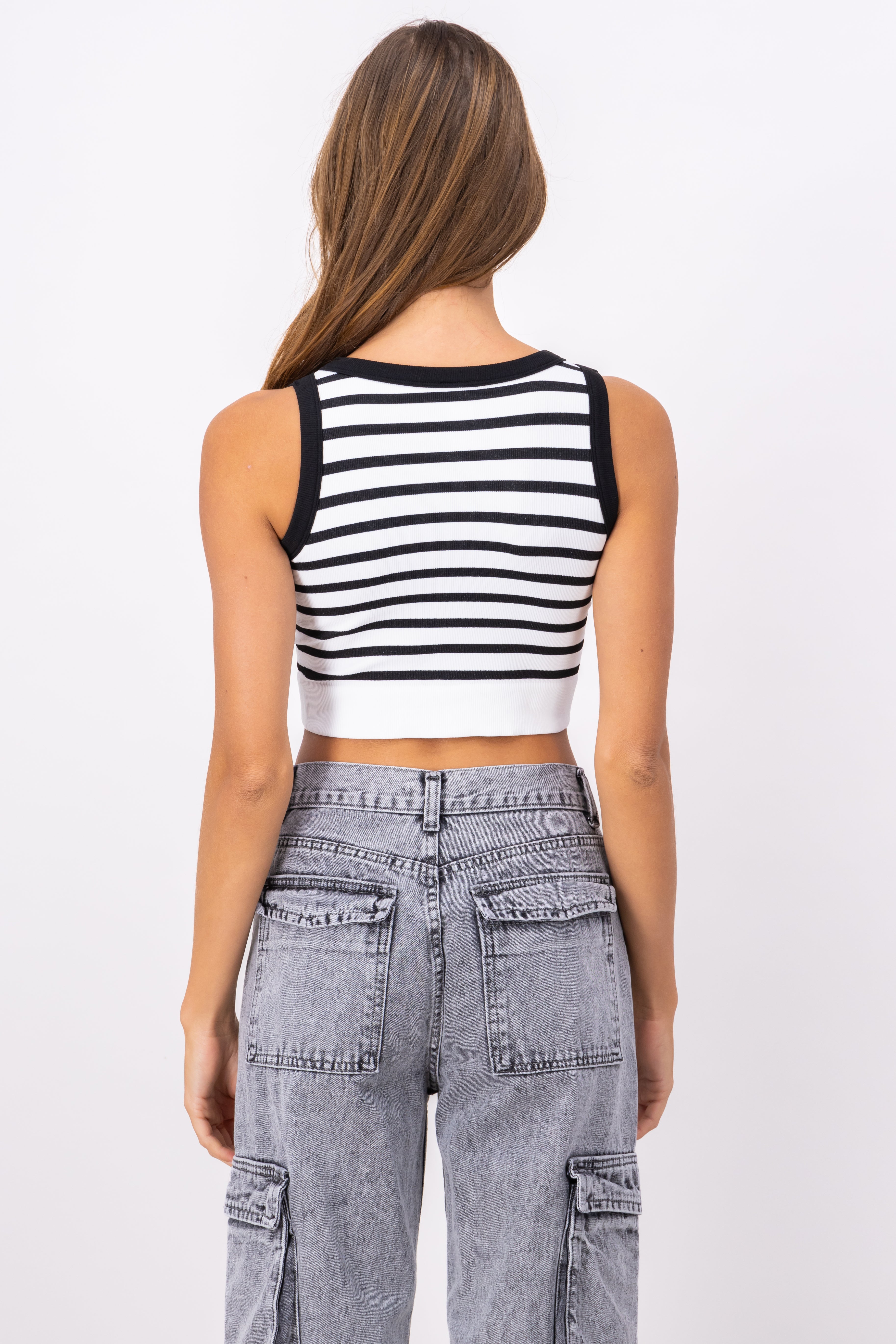 Crop Top De Rayas Sin Manga BLANCO COMBO