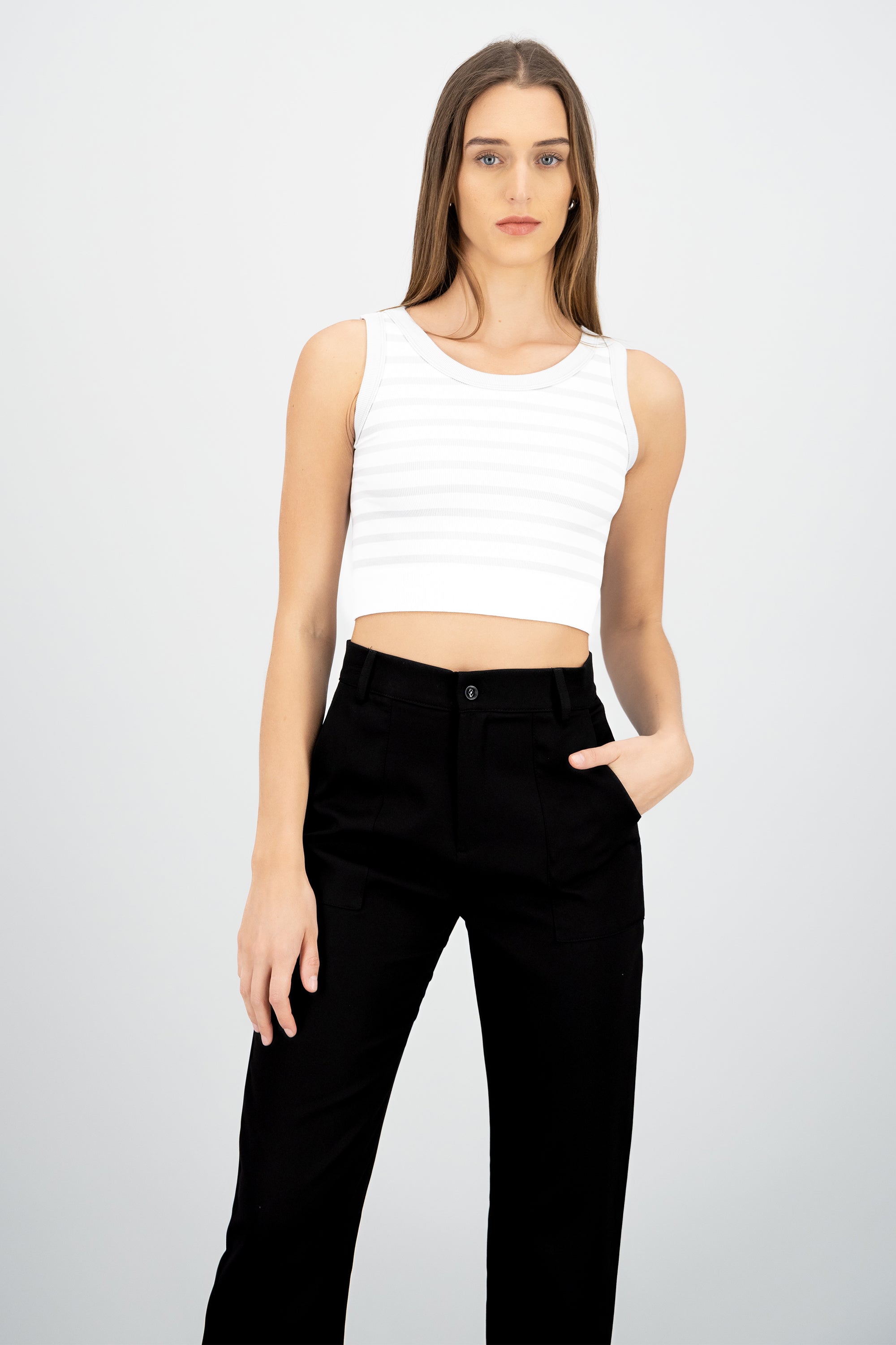 Crop Top De Rayas Sin Manga GRIS