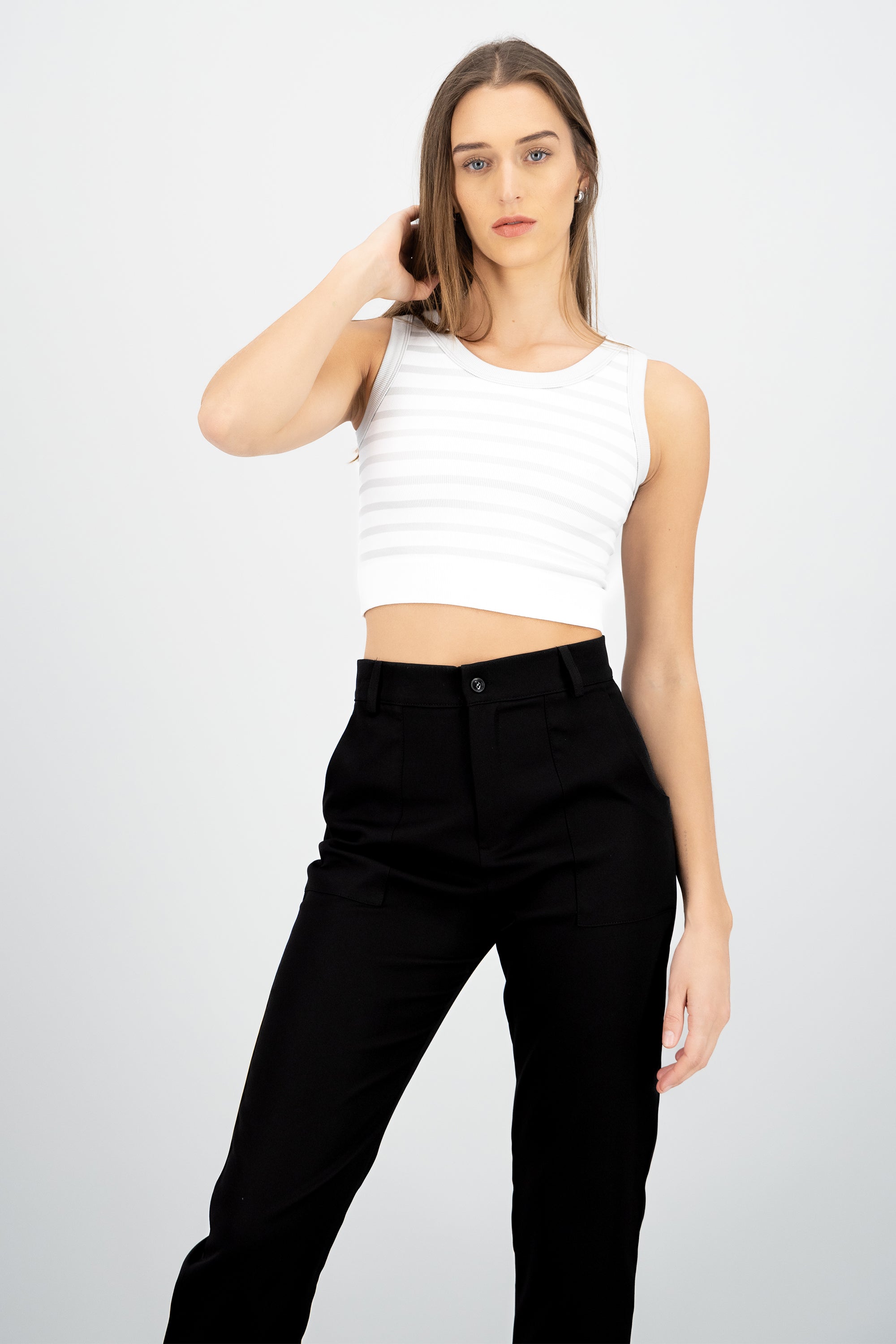 Crop Top De Rayas Sin Manga GRIS