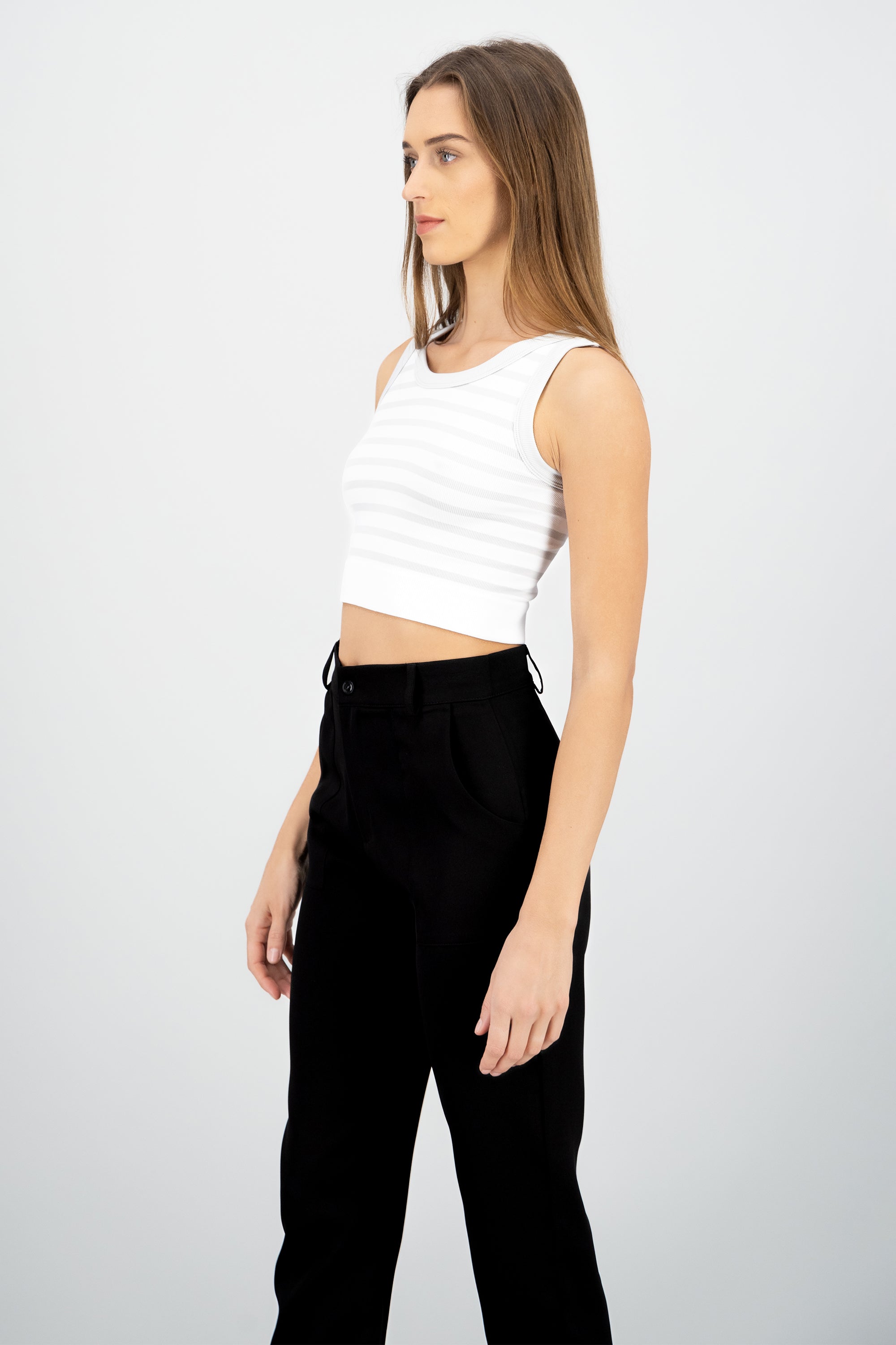 Crop Top De Rayas Sin Manga GRIS