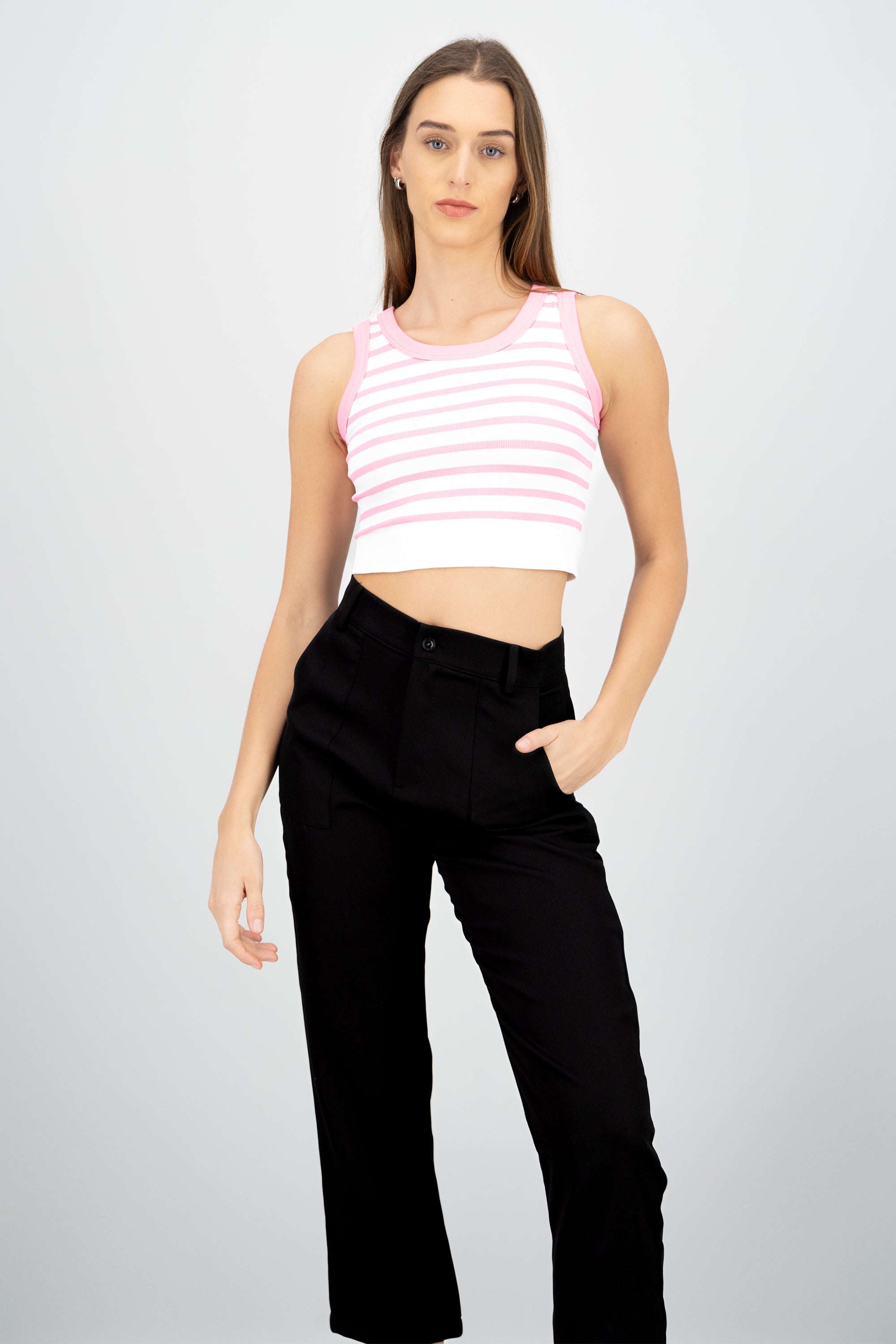 Crop Top De Rayas Sin Manga ROSA