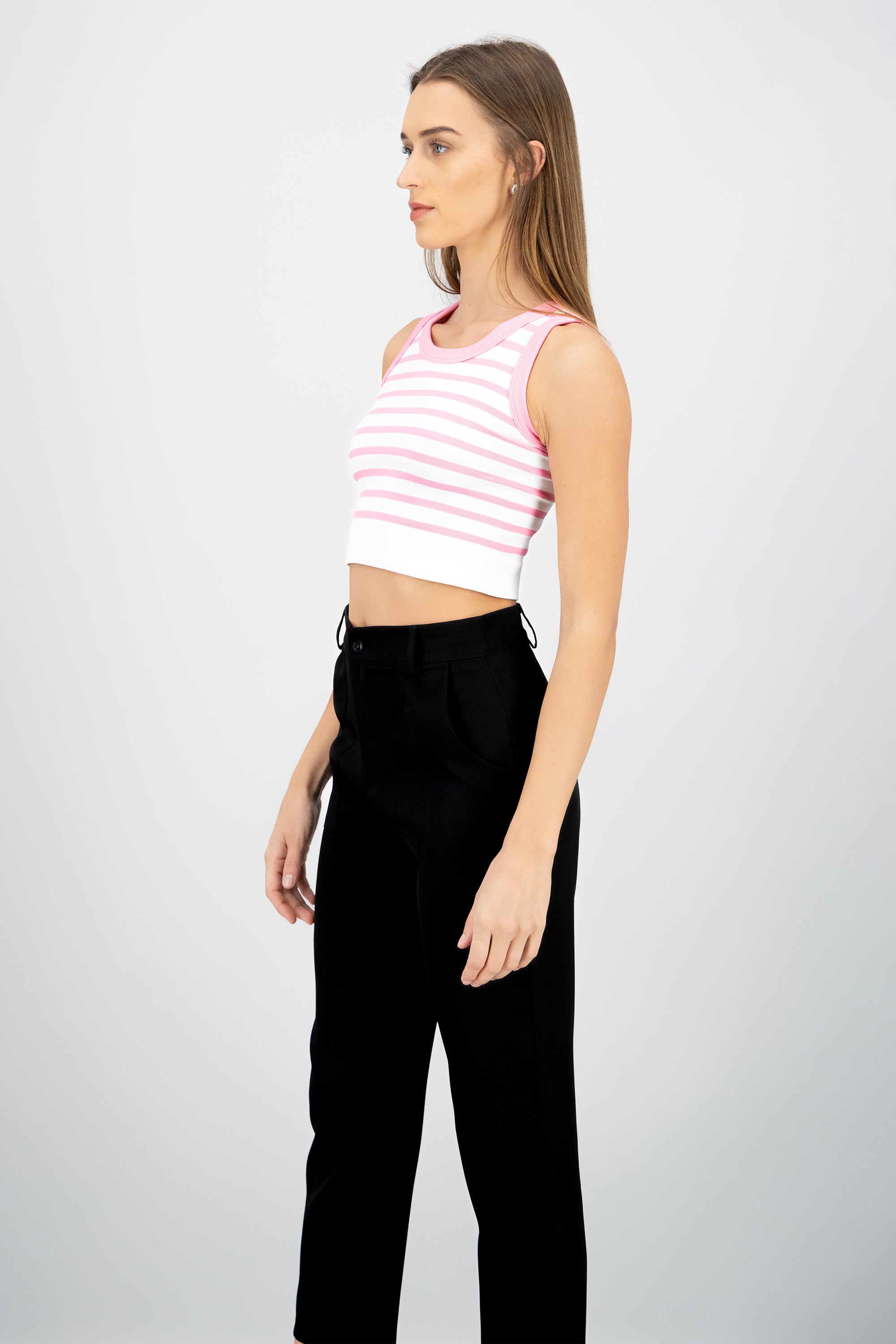 Crop Top De Rayas Sin Manga ROSA