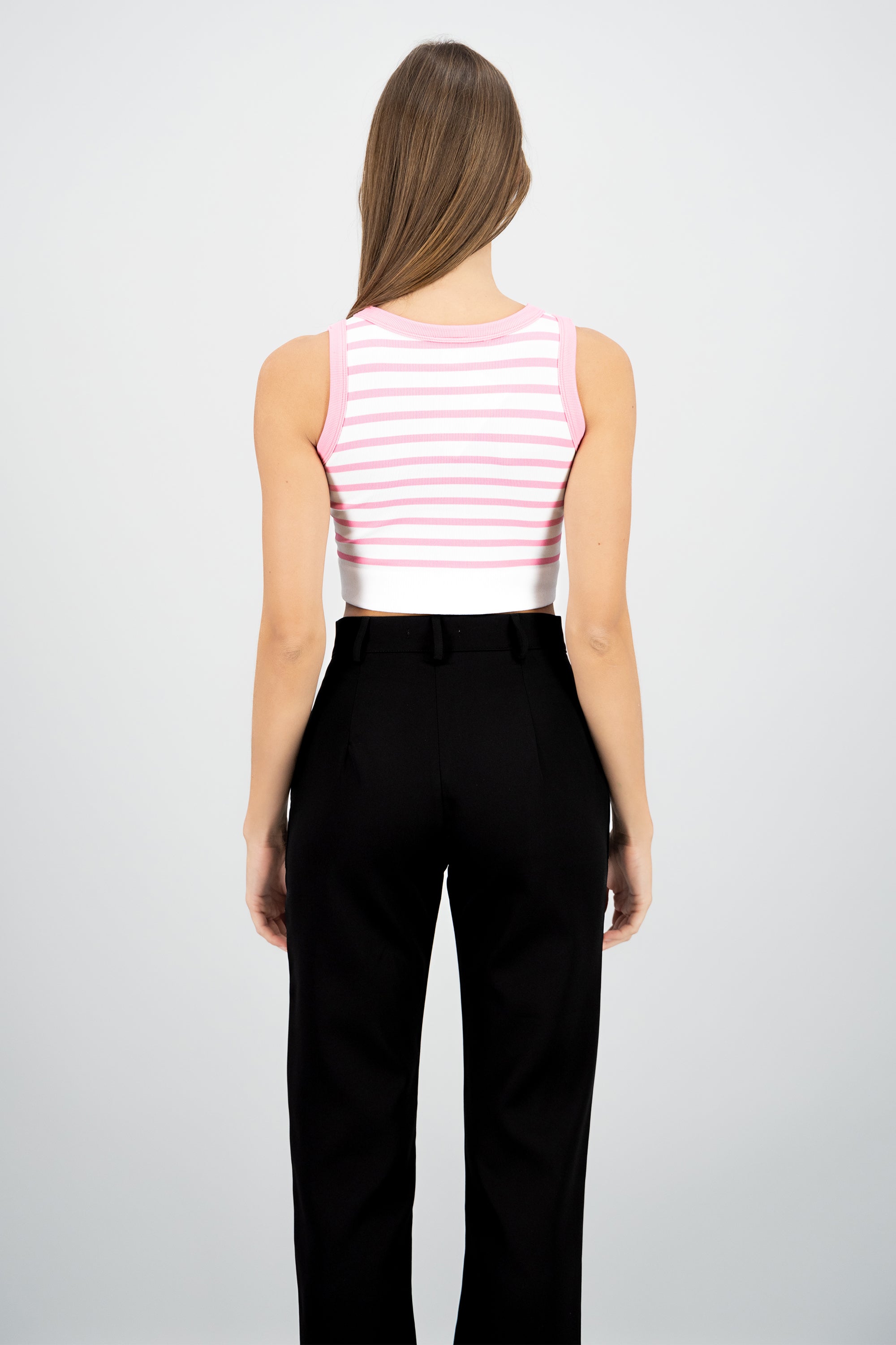 Crop Top De Rayas Sin Manga ROSA