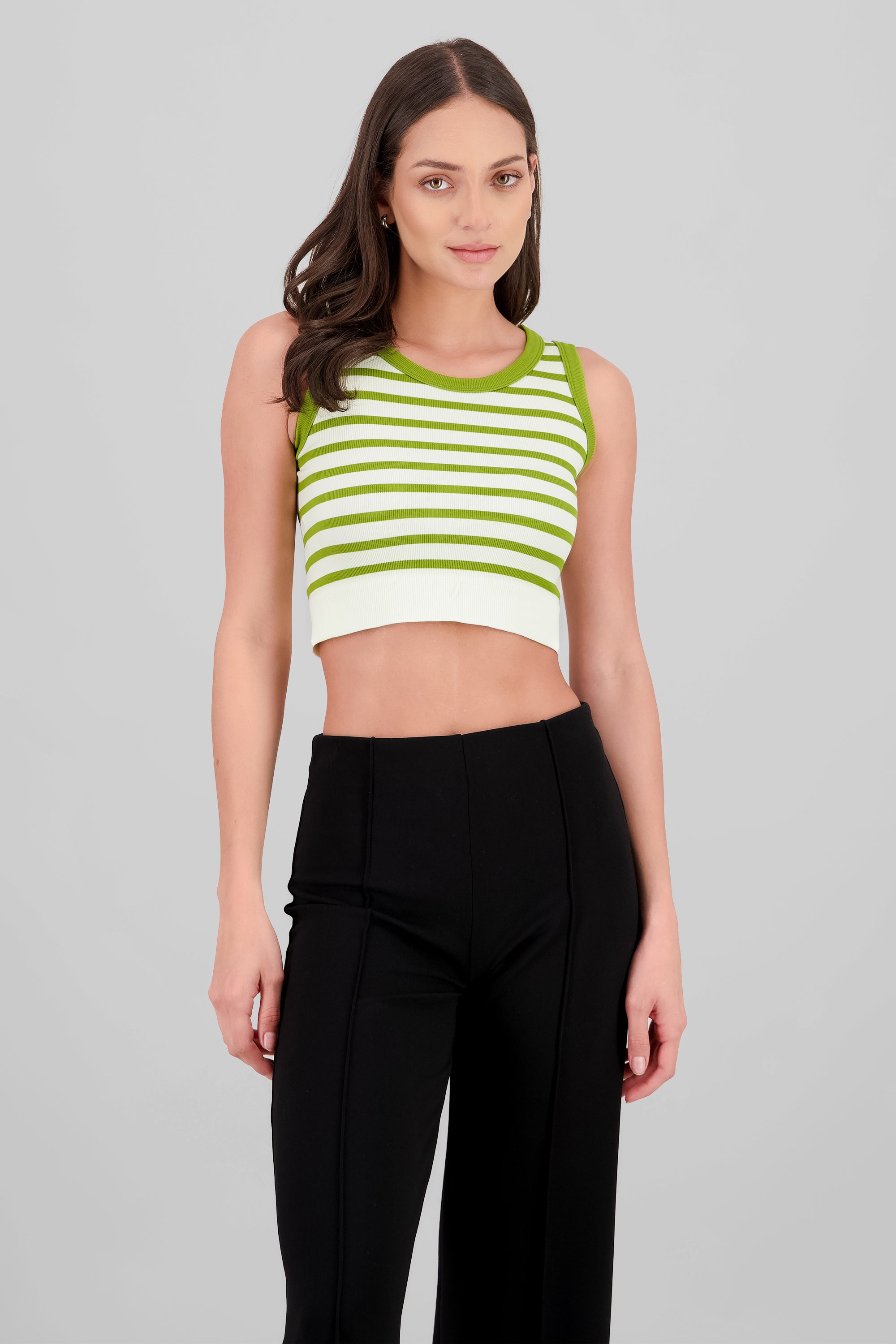 Crop Top De Rayas Sin Manga VERDE COMBO