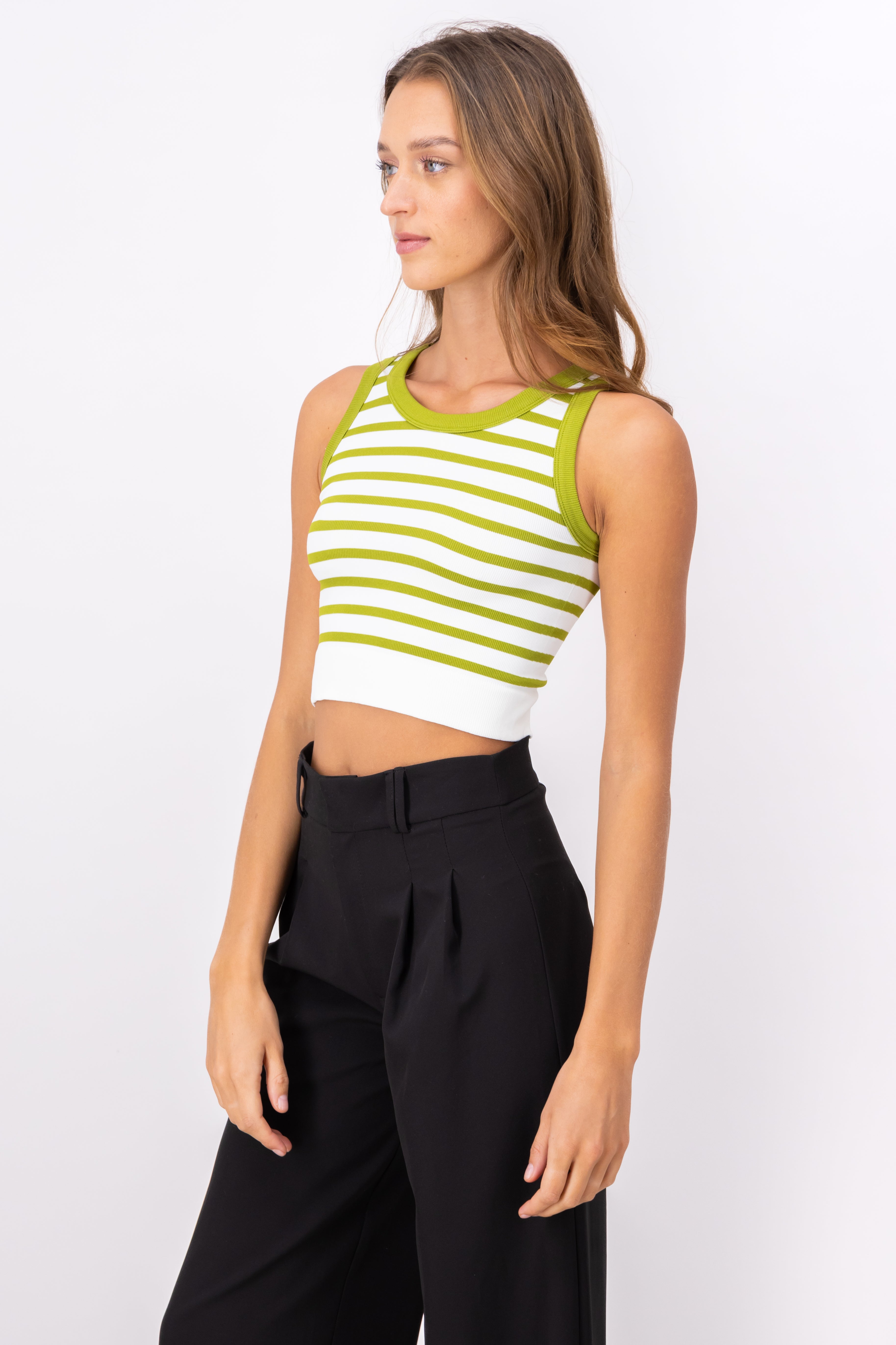 Crop Top De Rayas Sin Manga VERDE COMBO