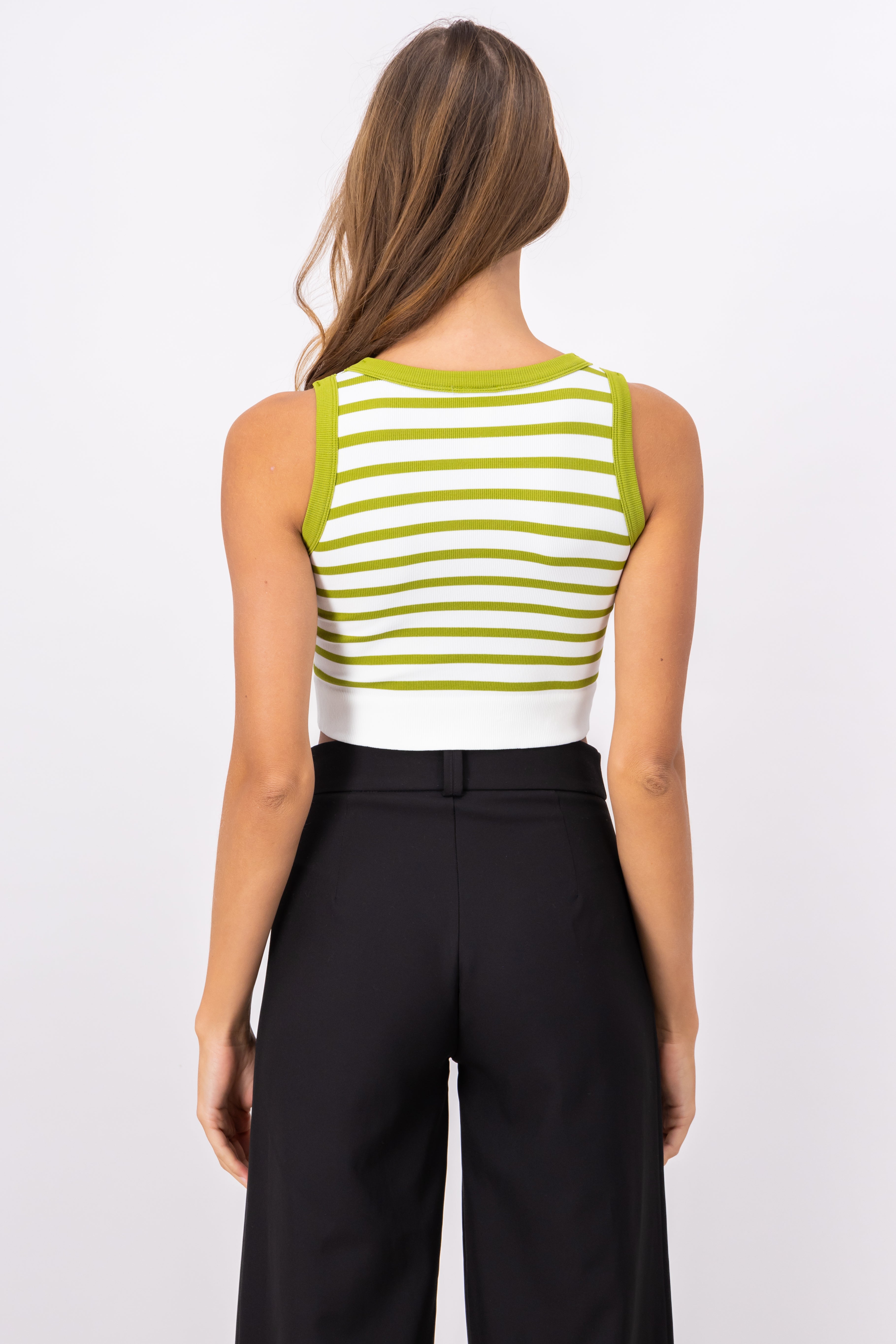 Crop Top De Rayas Sin Manga VERDE COMBO