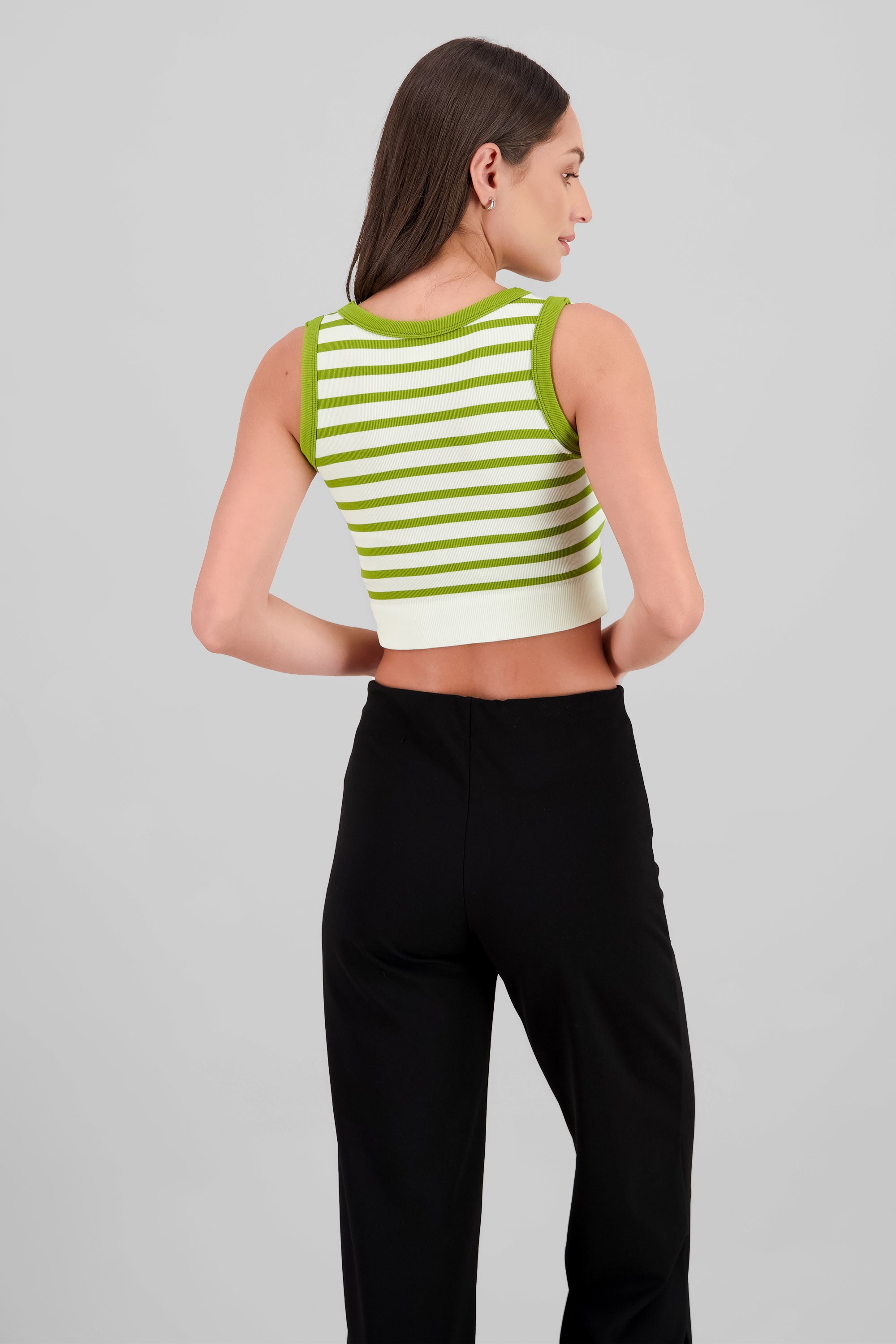 Crop Top De Rayas Sin Manga VERDE COMBO