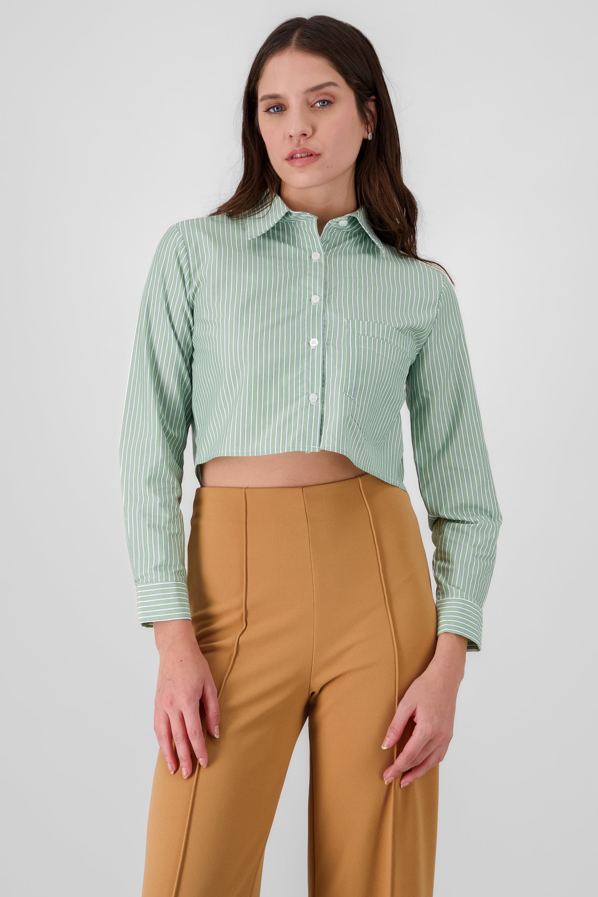 Camisa Crop Doble Bolsillo VERDE COMBO