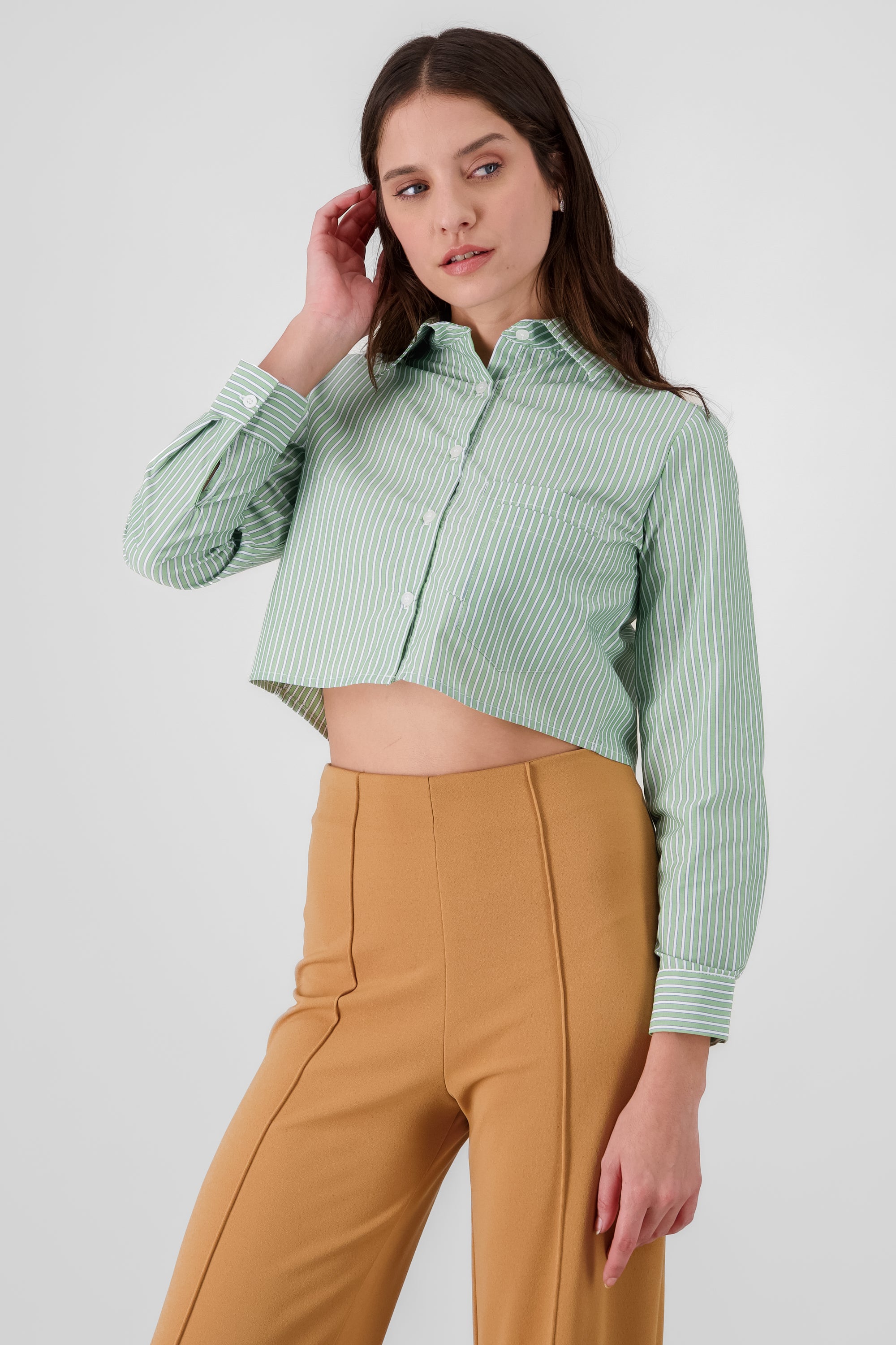 Camisa Crop Doble Bolsillo VERDE COMBO