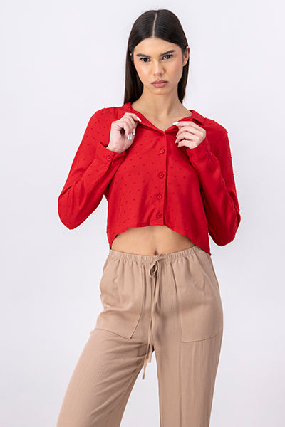 Camisa crop textura lunares ROJO