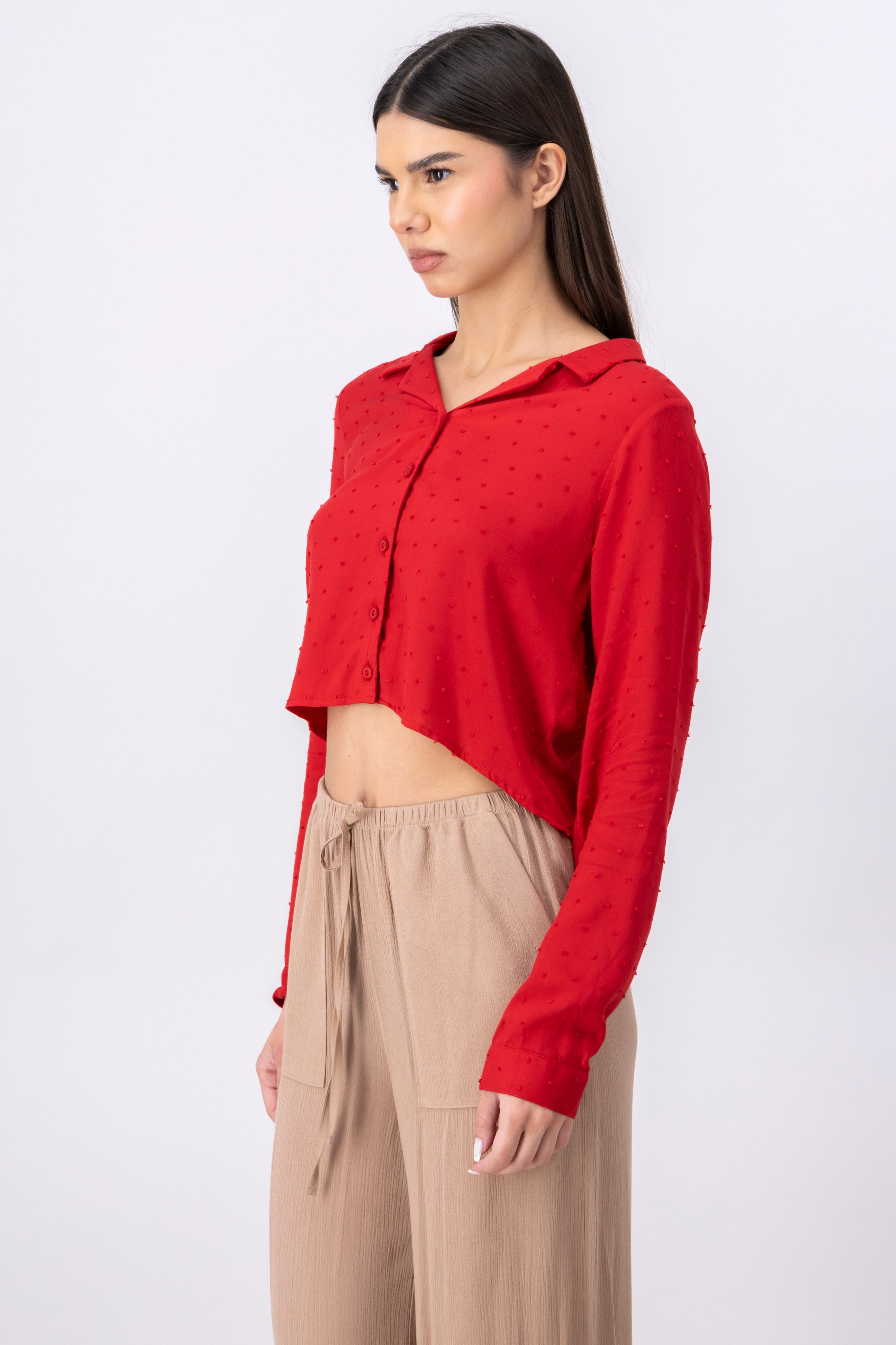 Camisa crop textura lunares ROJO