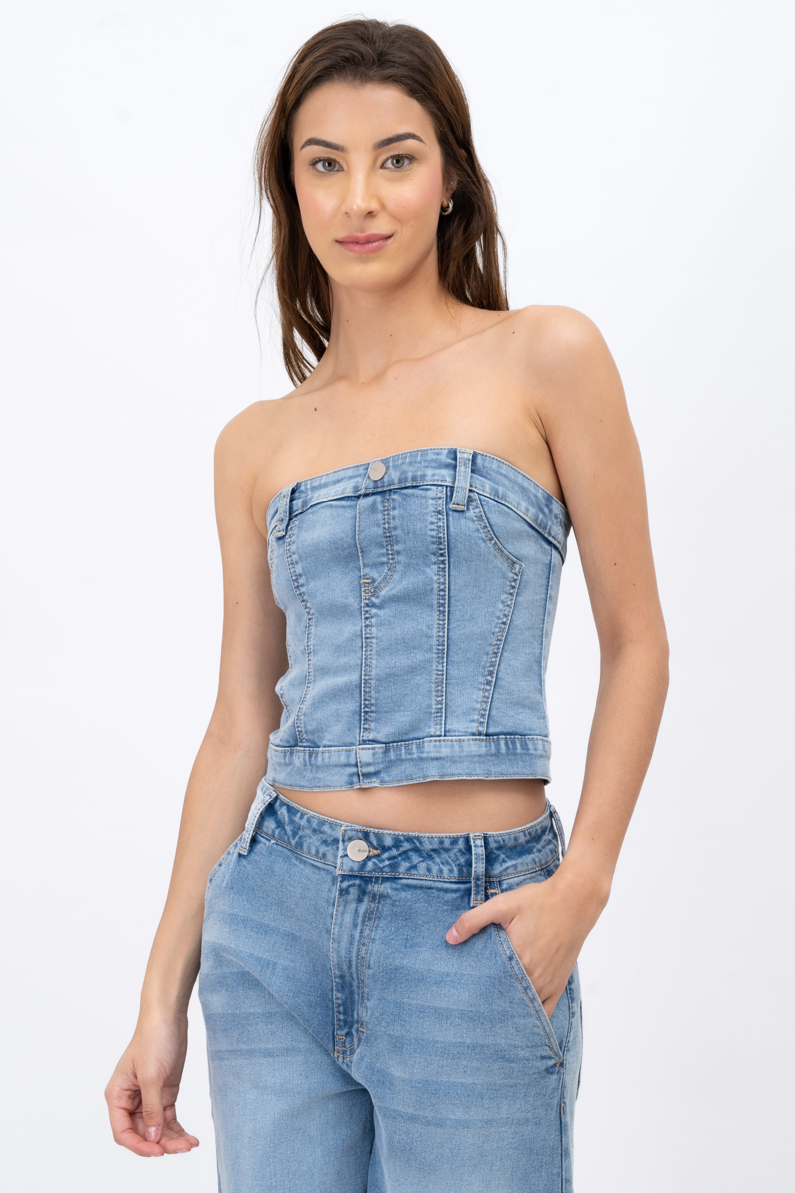 Top corset denim botón ACID MEDIO