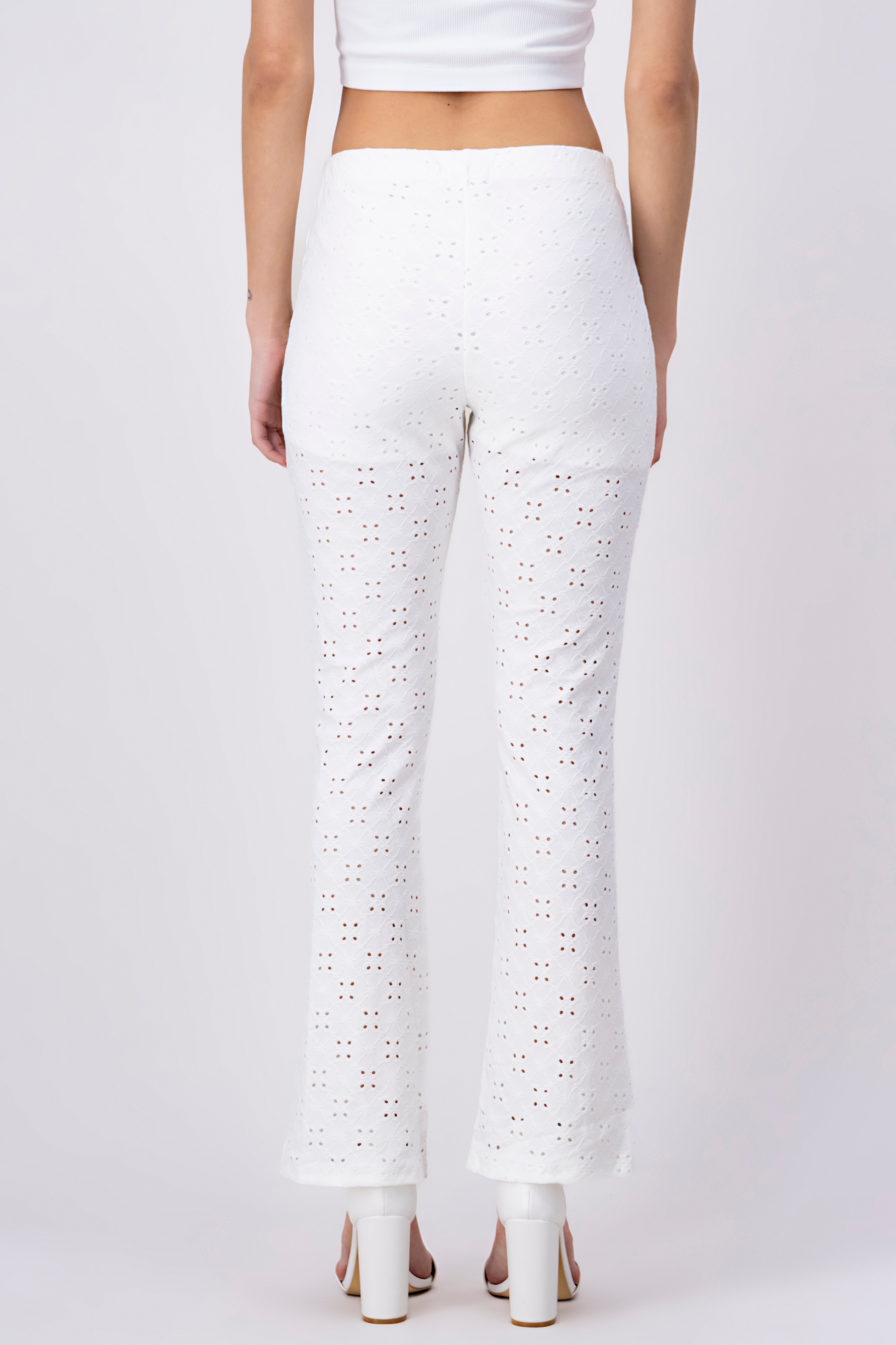 Pantalón flared eyelet flores BLANCO