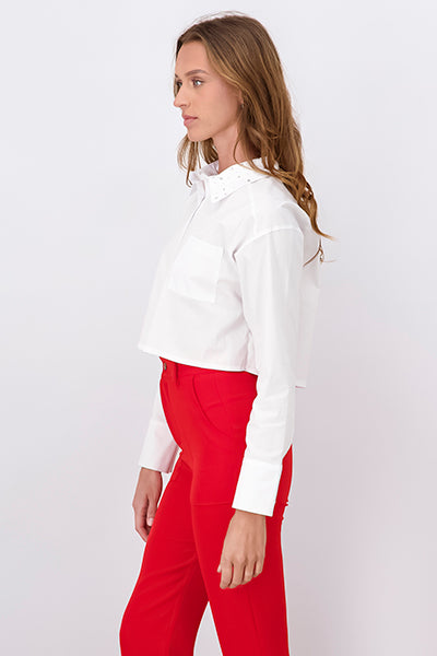 Camisa crop cuello brillos BLANCO