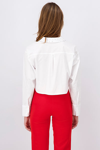 Camisa crop cuello brillos BLANCO