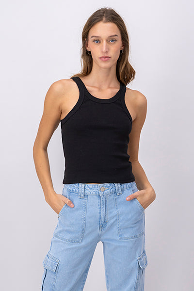 Top cuello halter rib