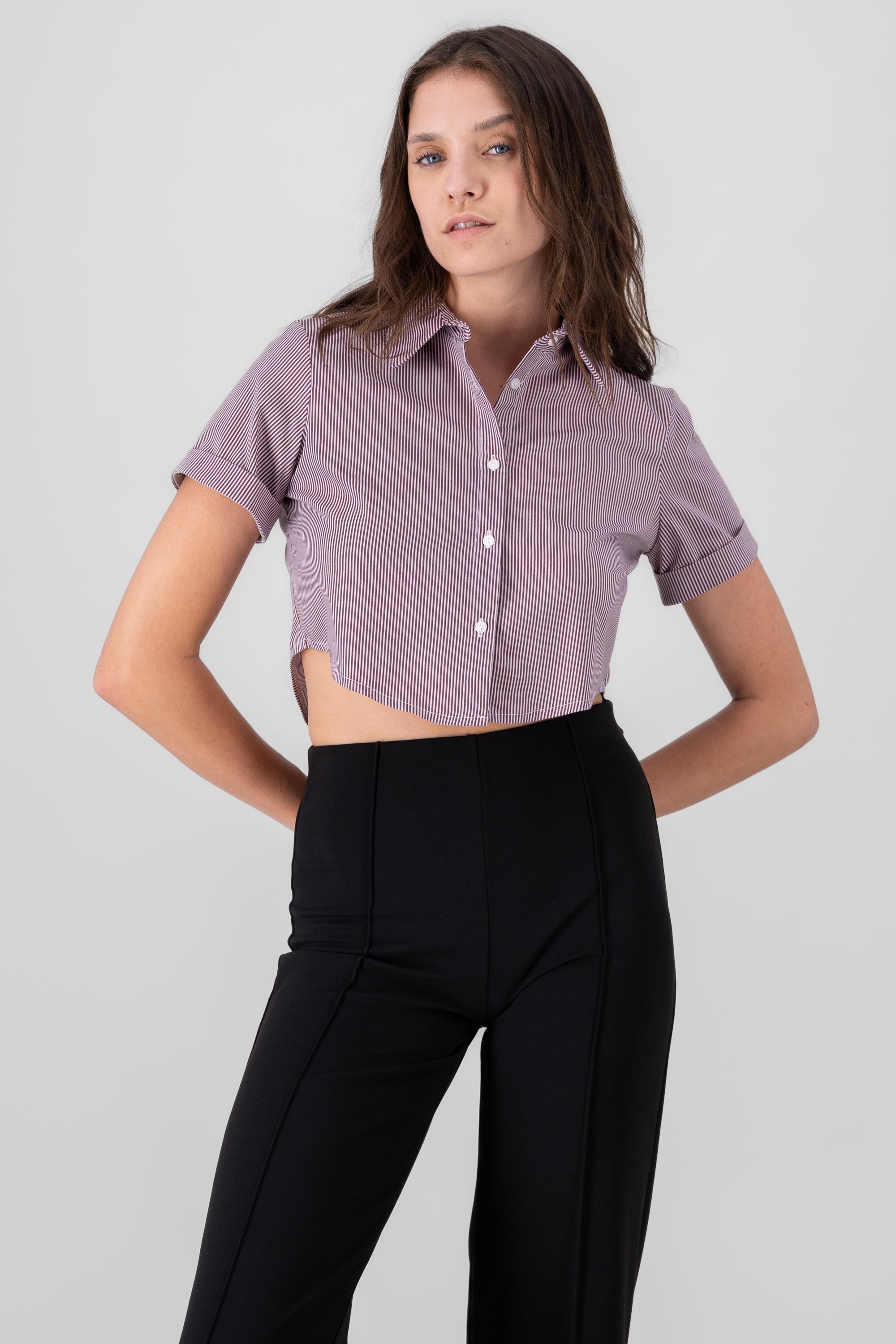 Camisa crop manga corta CIRUELA