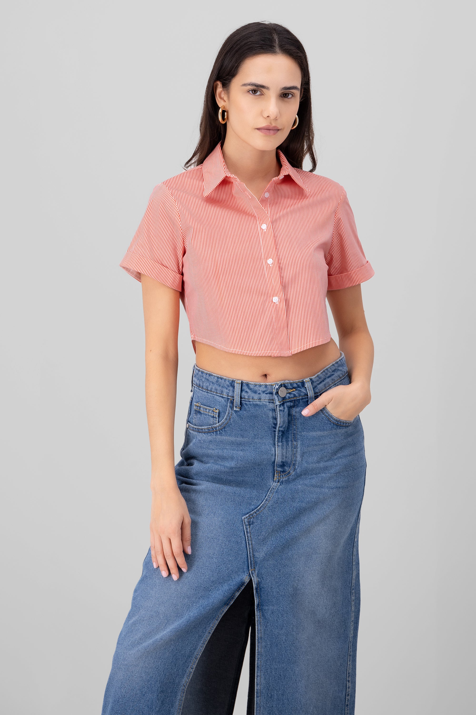 Camisa crop manga corta ROJO COMBO