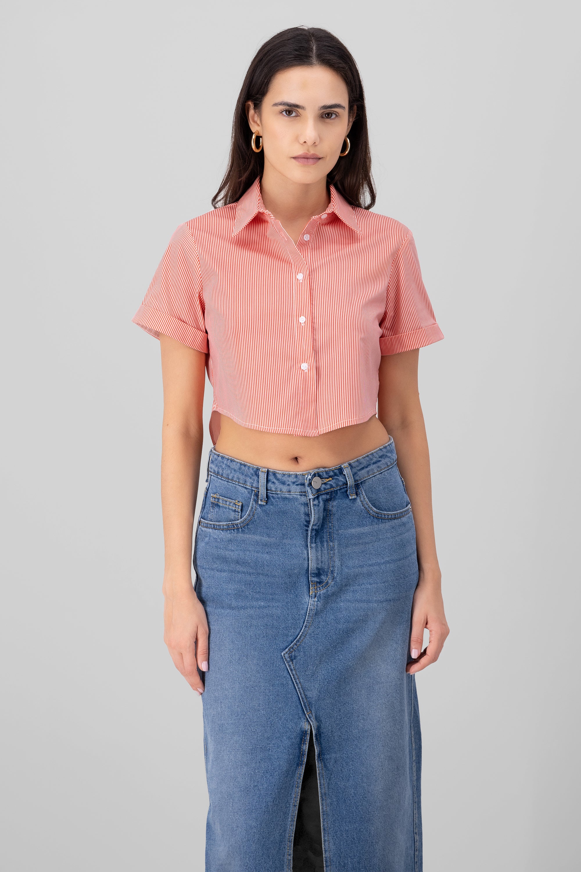 Camisa crop manga corta ROJO COMBO