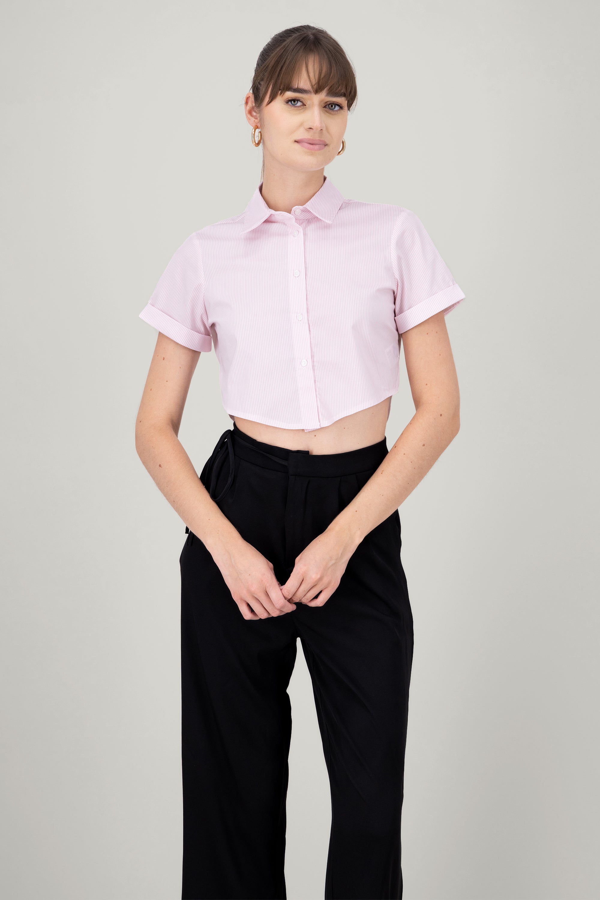 Camisa crop manga corta ROSA PASTEL