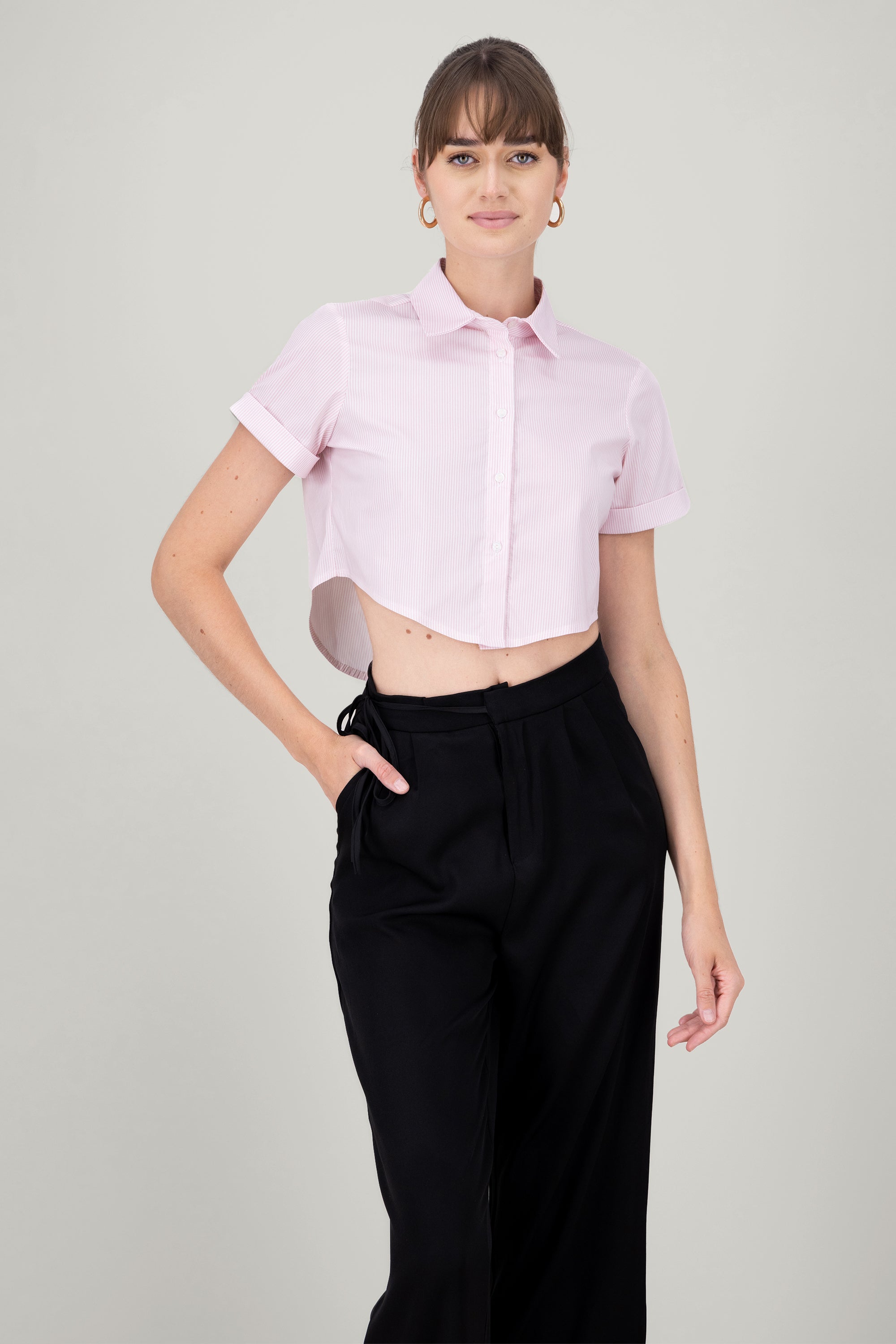 Camisa crop manga corta ROSA PASTEL