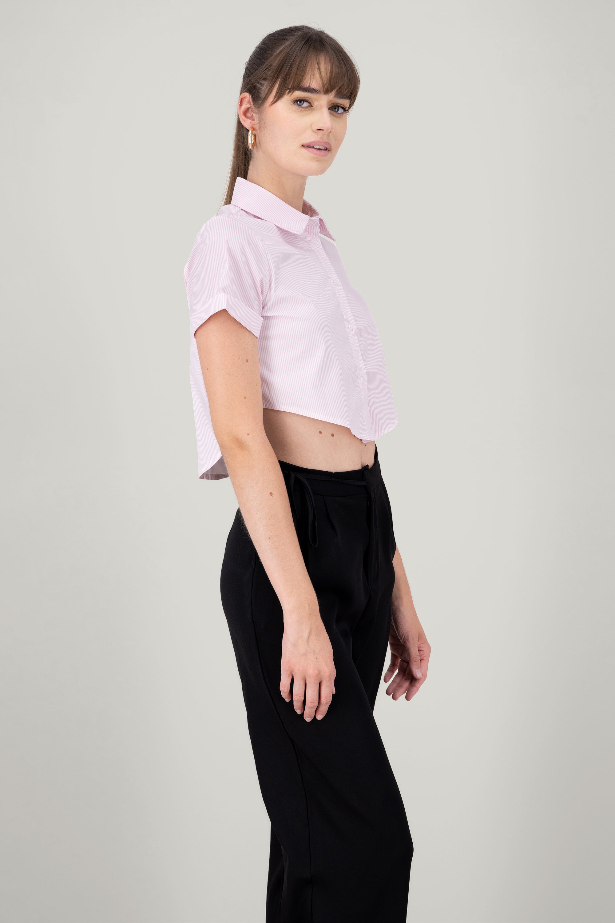 Camisa crop manga corta ROSA PASTEL