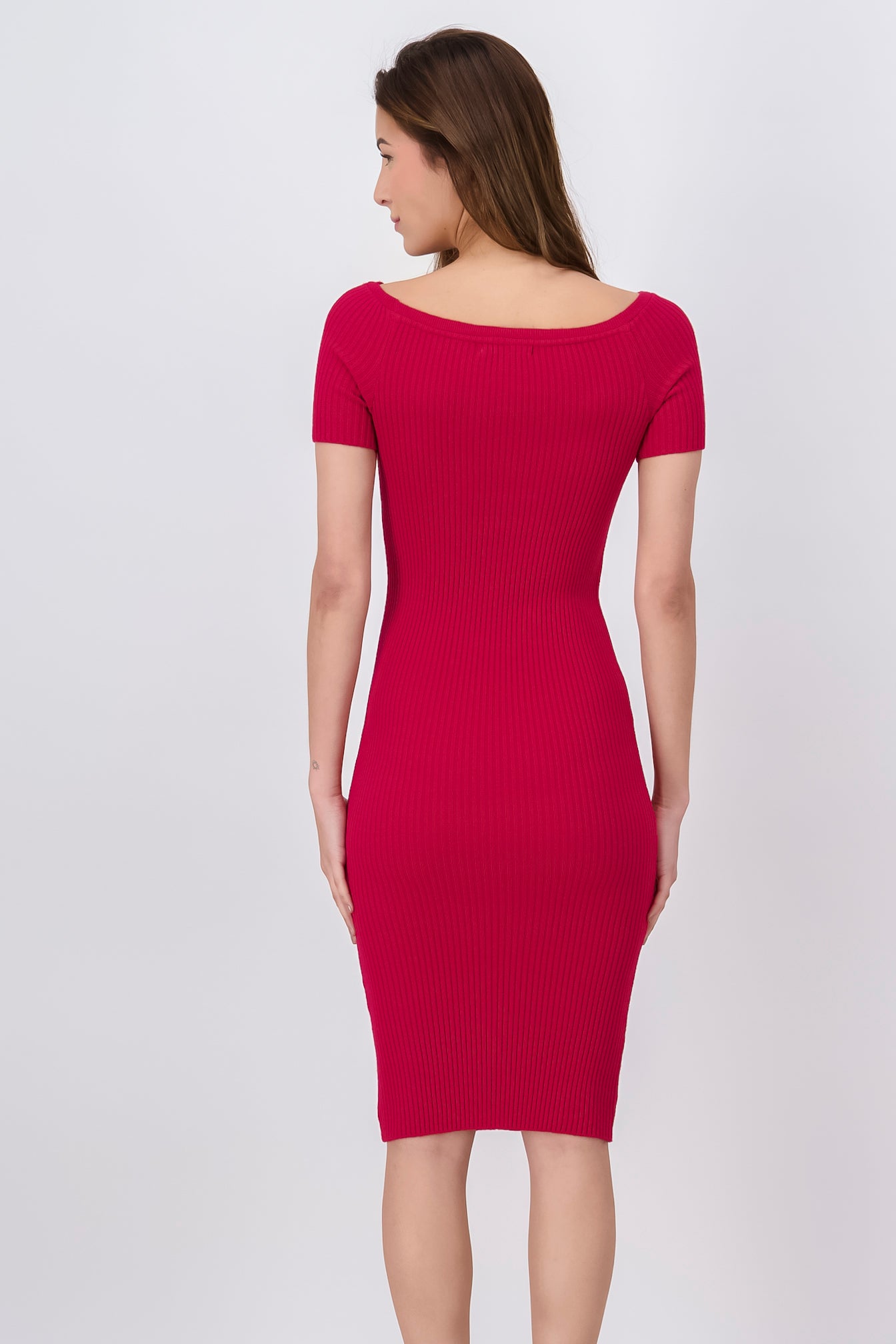 Vestido Tejido Midi Manga Corta ROJO