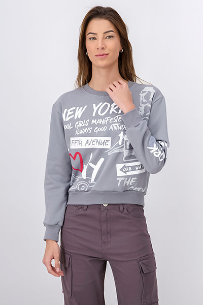 Sudadera estampado letras New York GRIS OBSCURO