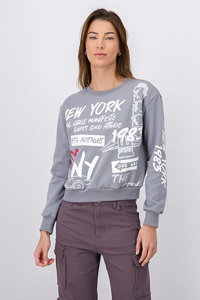 Sudadera estampado letras New York GRIS OBSCURO