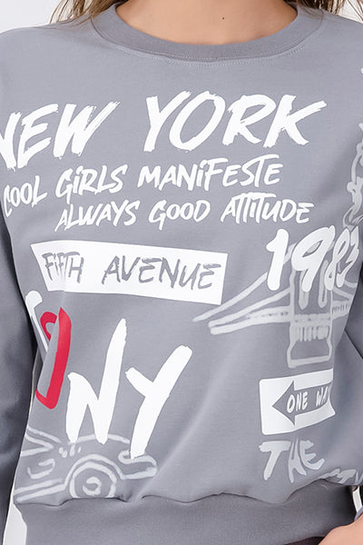 Sudadera estampado letras New York GRIS OBSCURO