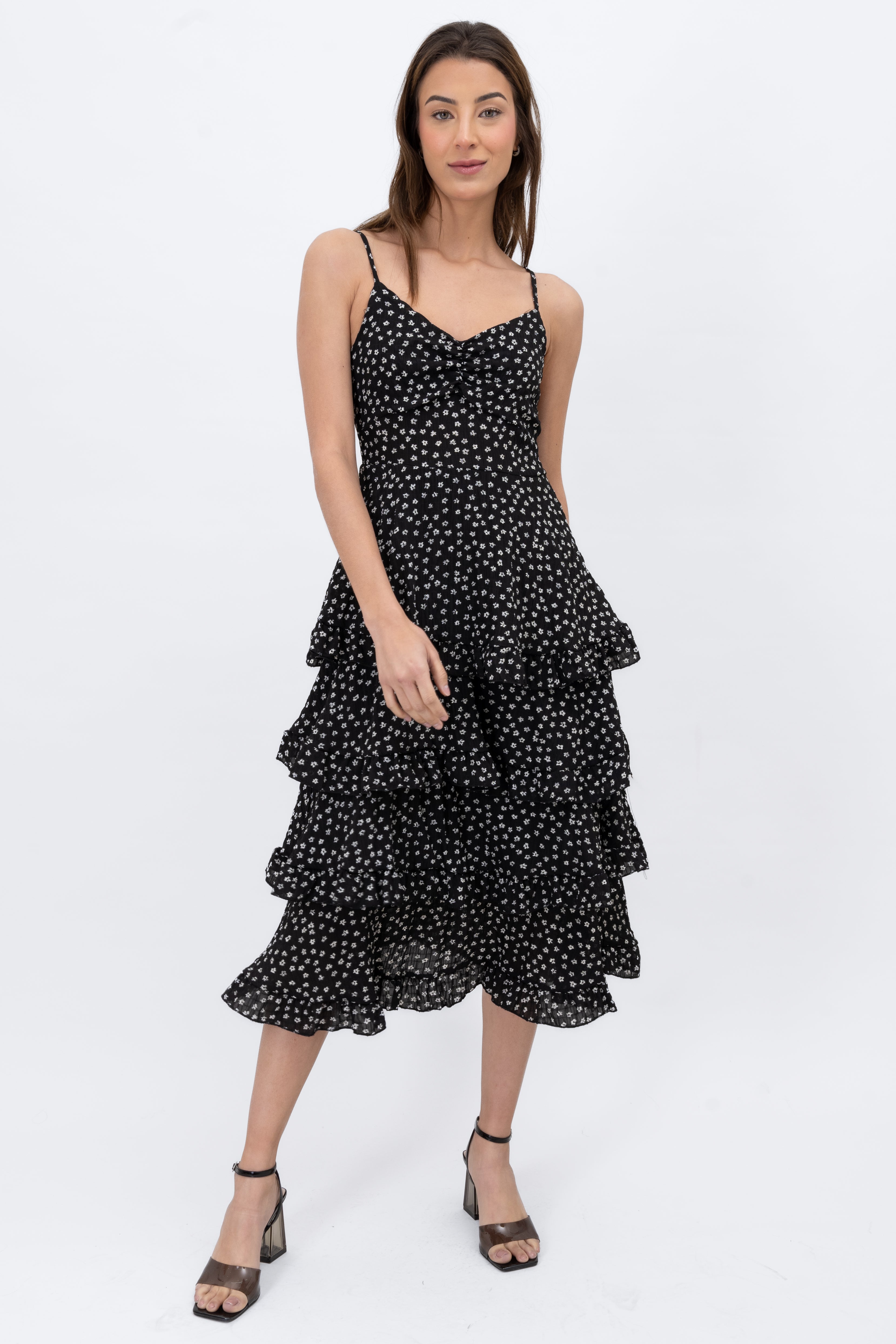 Maxi Vestido Olanes Flores NEGRO COMBO