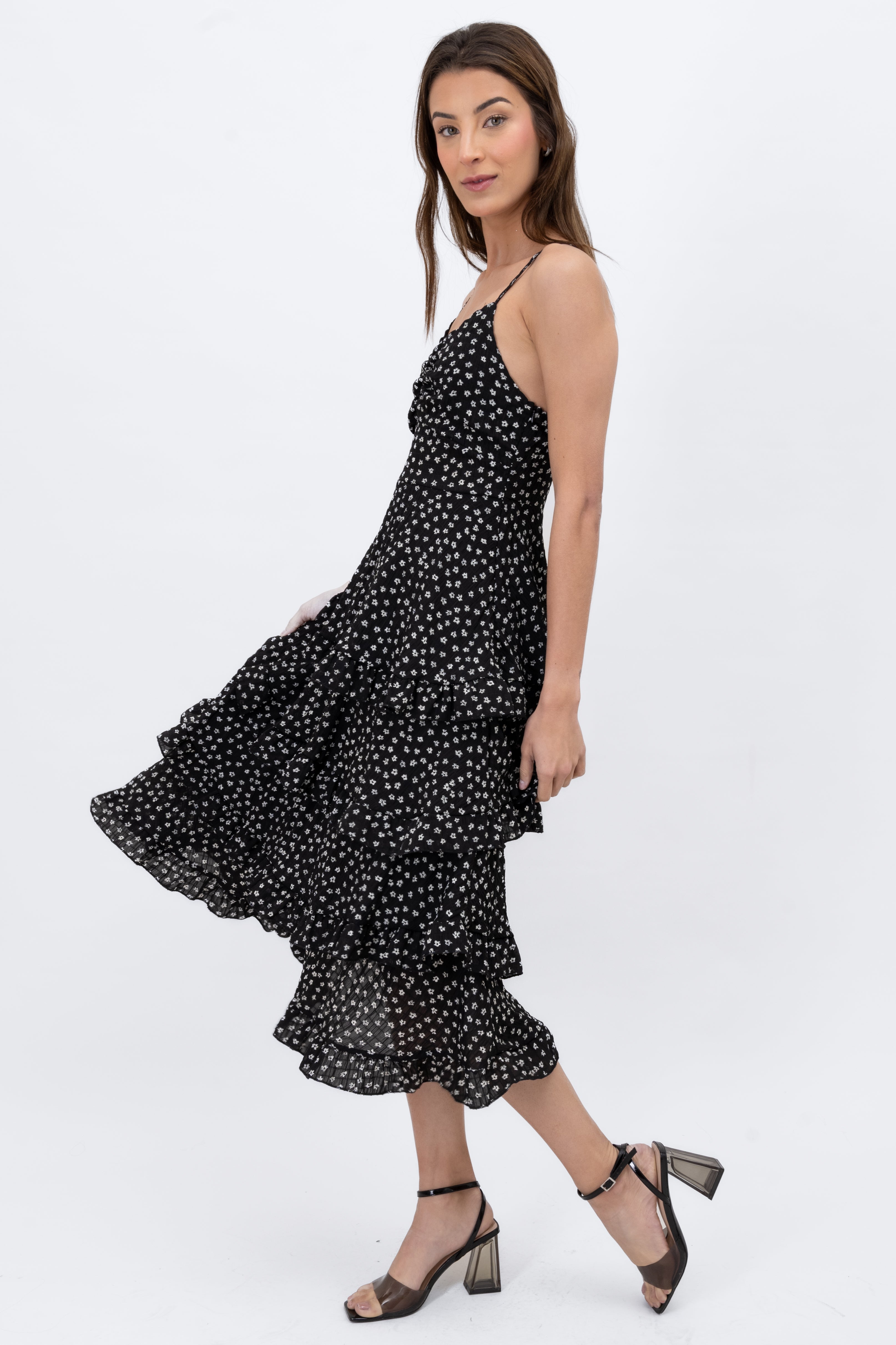 Maxi Vestido Olanes Flores NEGRO COMBO