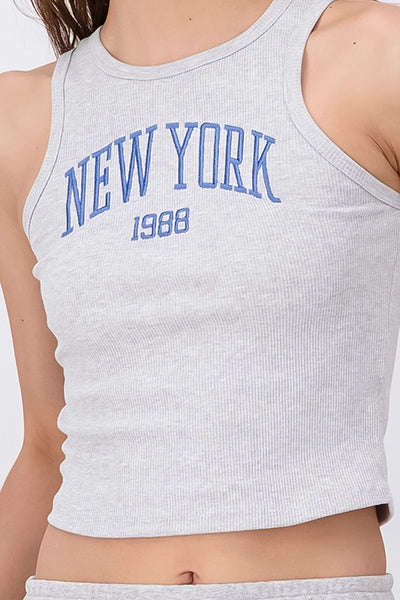 Top Acanalado Estampado New York GRIS JASPE