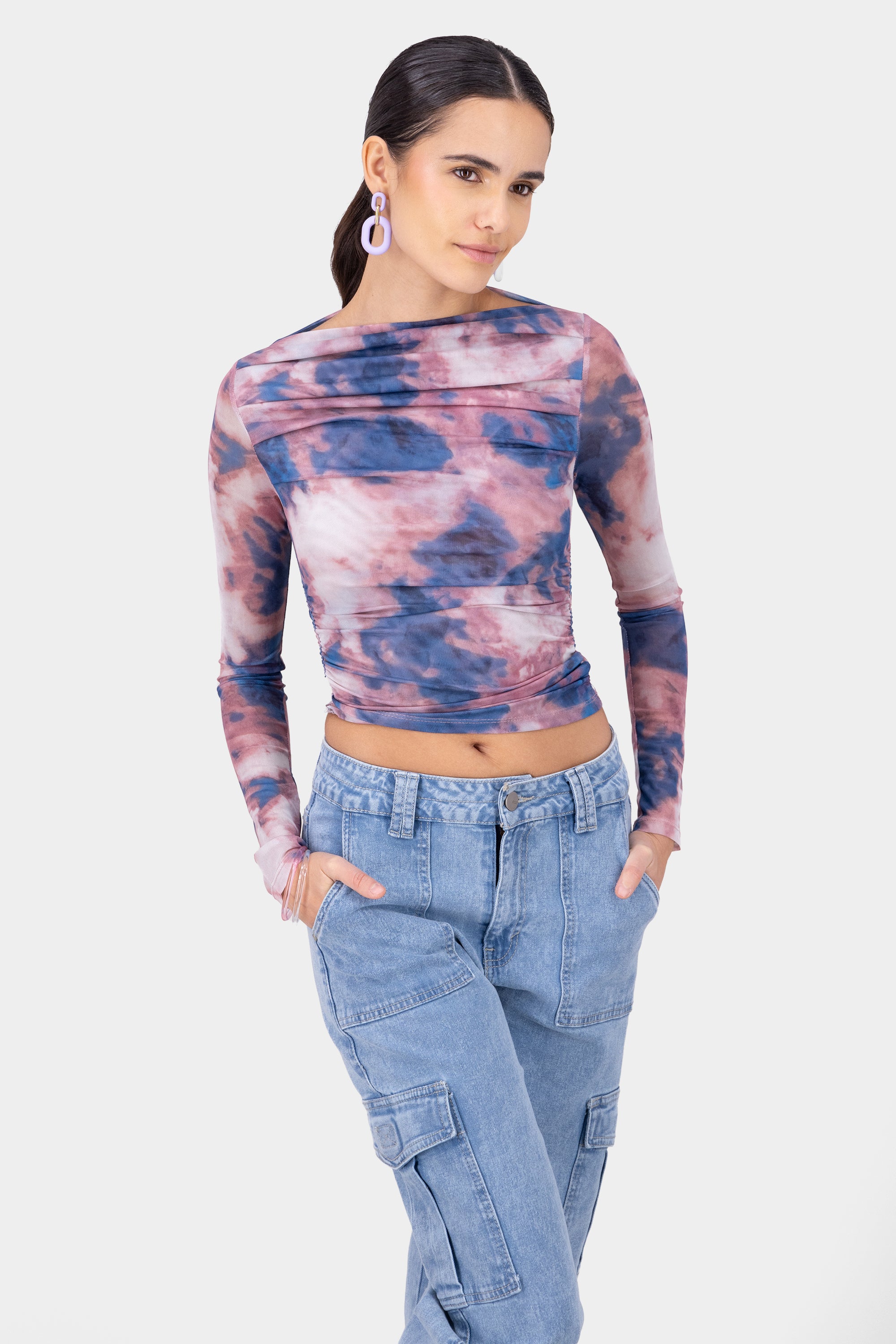 Top Mesh Manga Larga Tie Dye AZUL COMBO