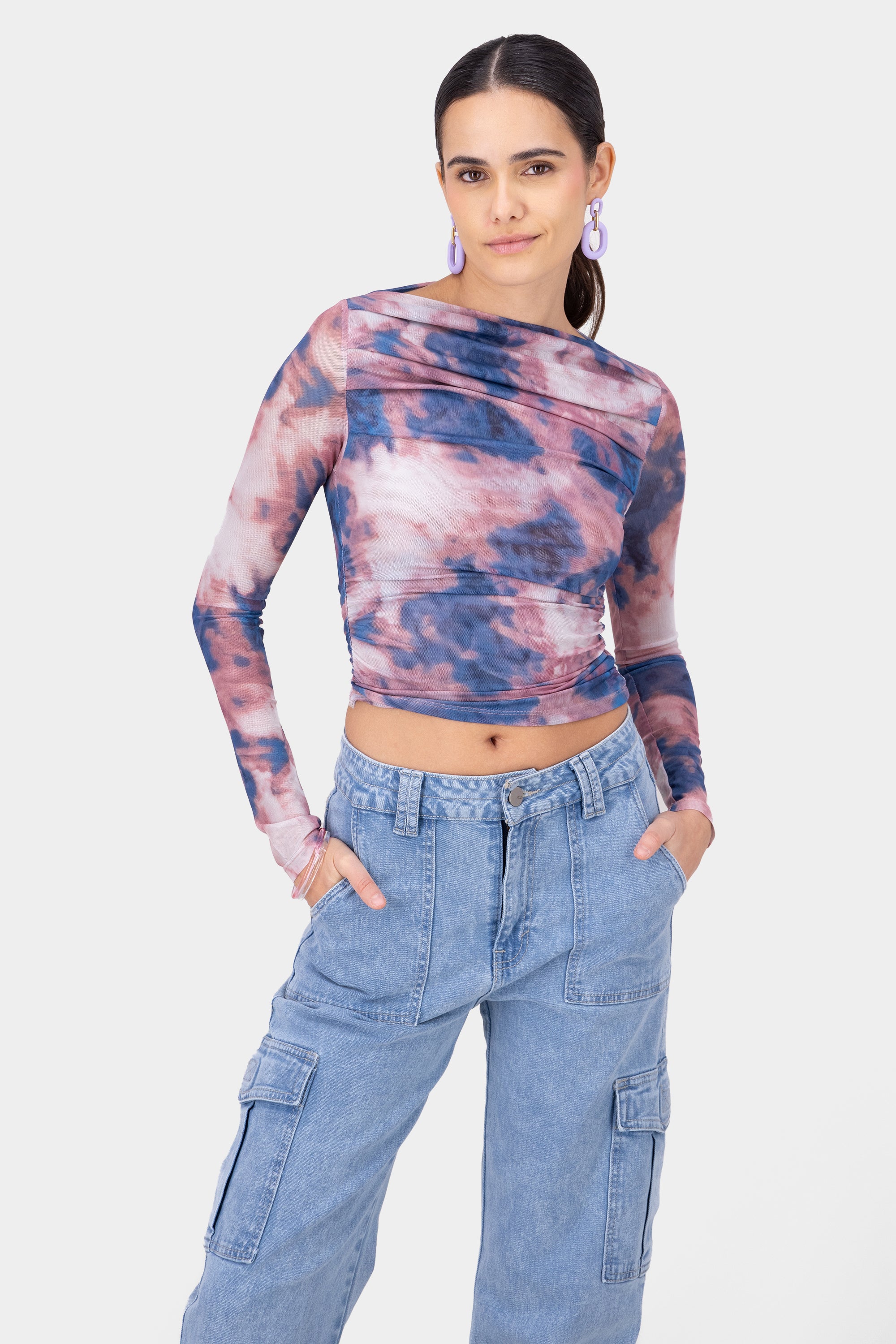 Top Mesh Manga Larga Tie Dye AZUL COMBO