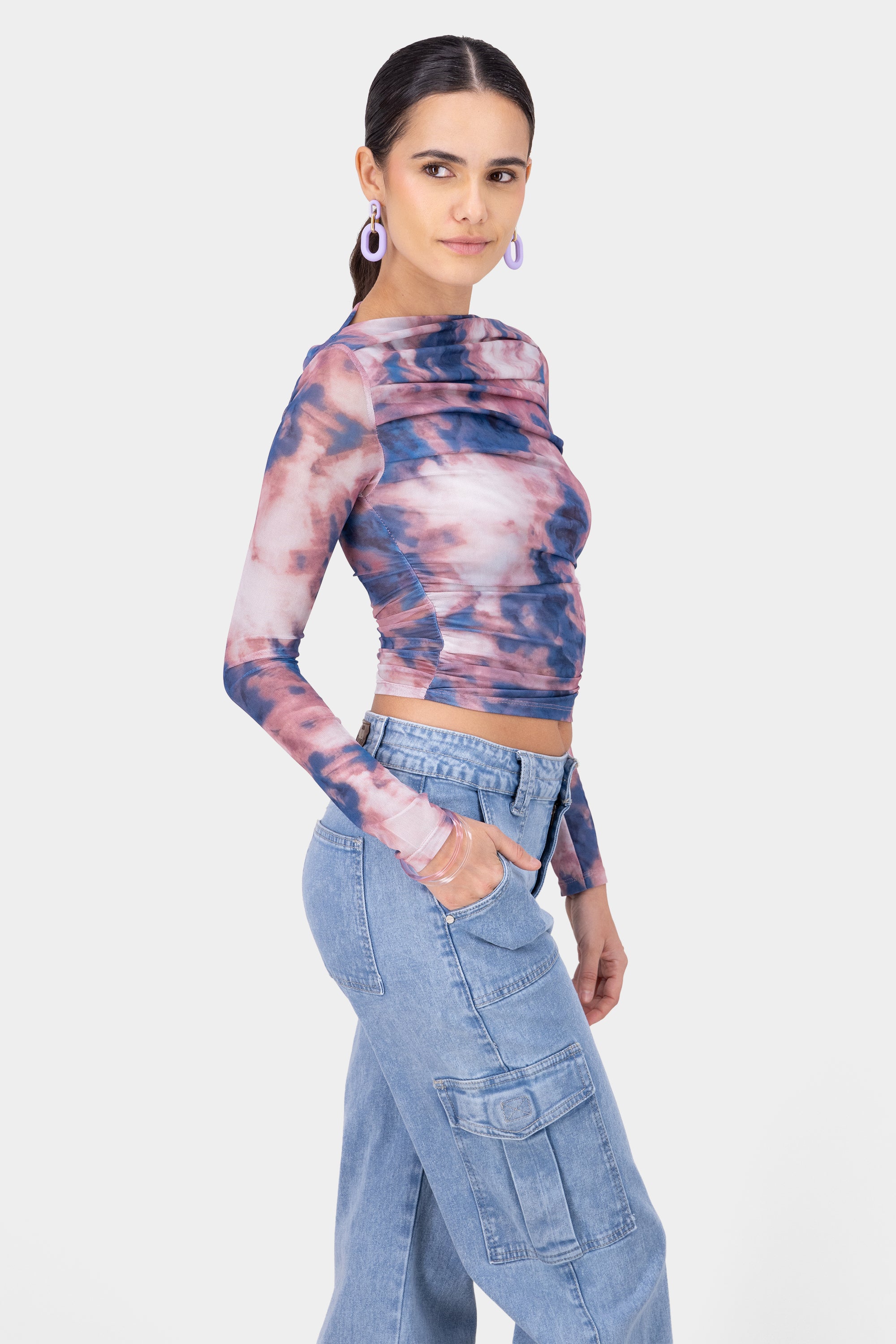 Top Mesh Manga Larga Tie Dye AZUL COMBO