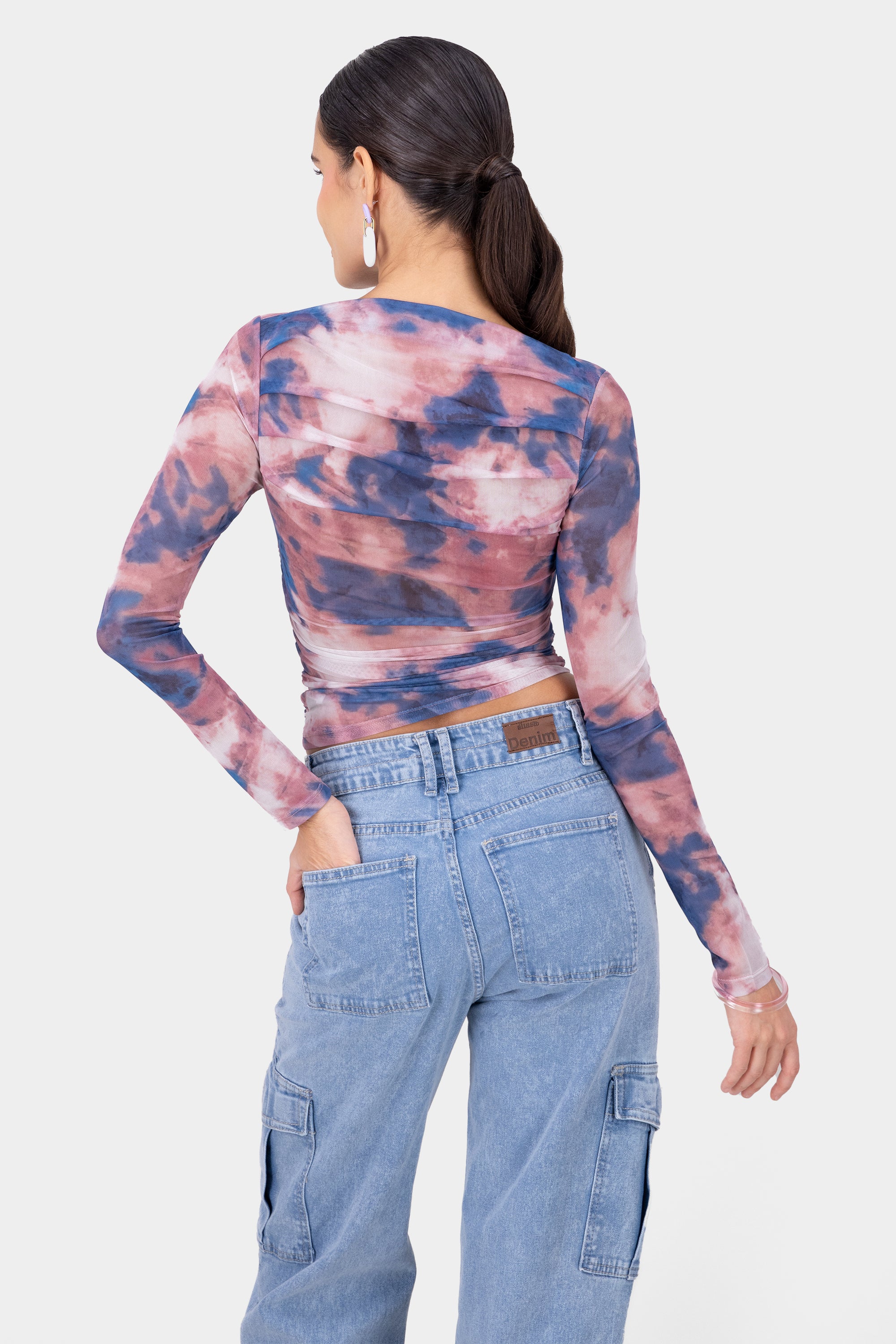 Top Mesh Manga Larga Tie Dye AZUL COMBO