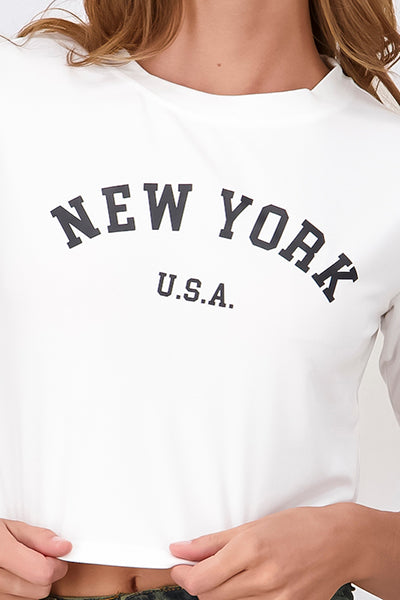 Playera Crop Nueva York BLANCO COMBO