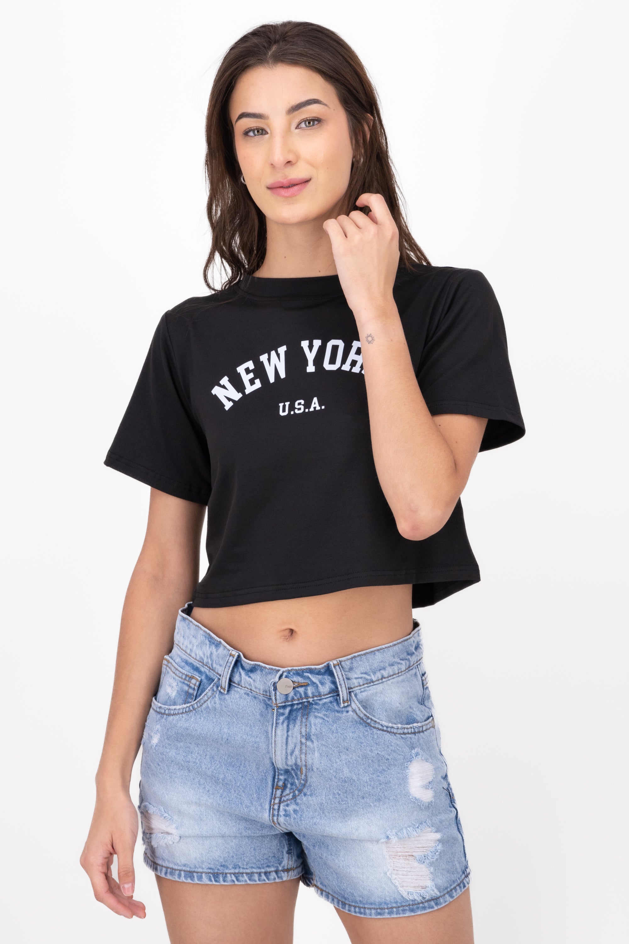 Playera Crop Nueva York NEGRO COMBO