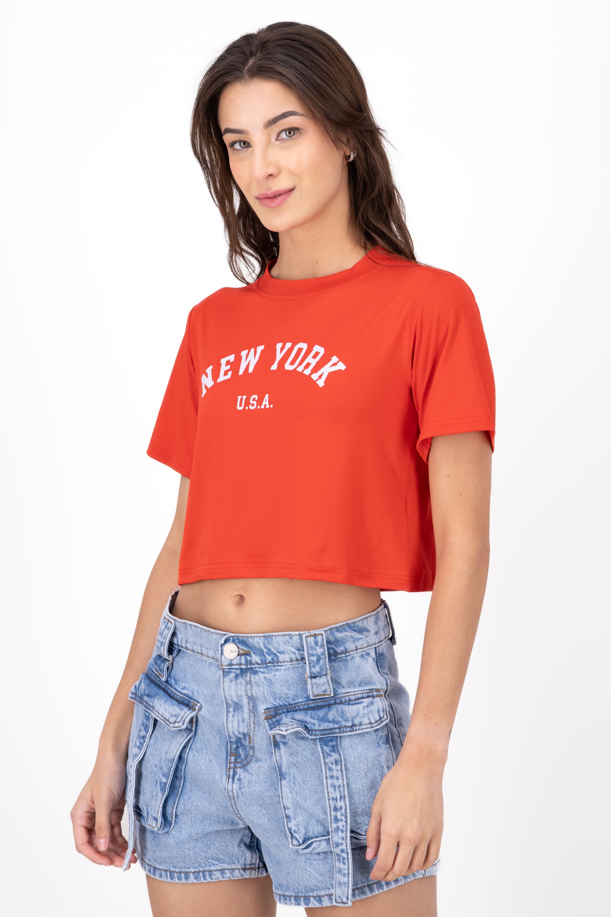 Playera Crop Nueva York ROJO COMBO