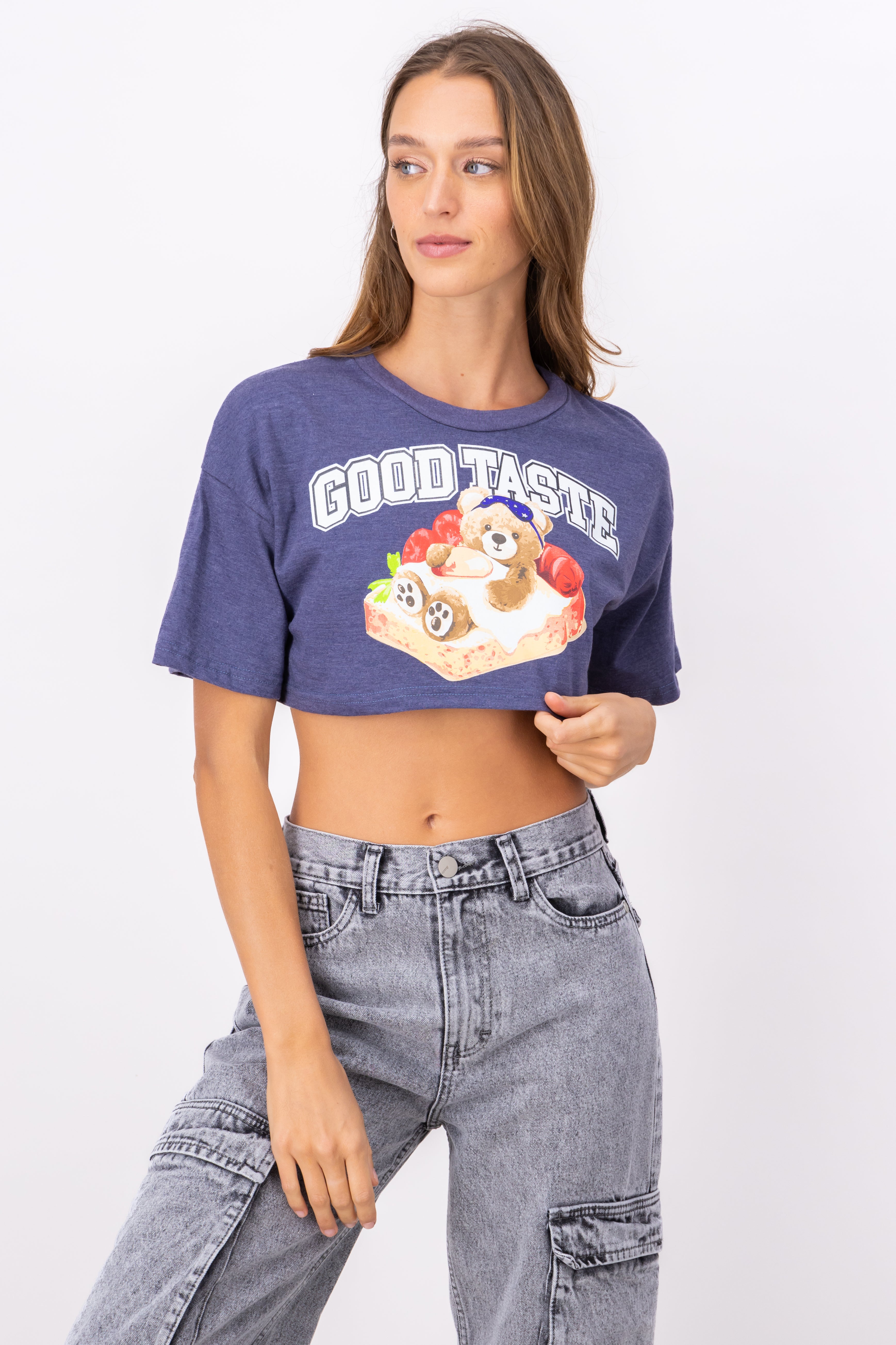 Playera Crop Manga Corta Osito INDIGO