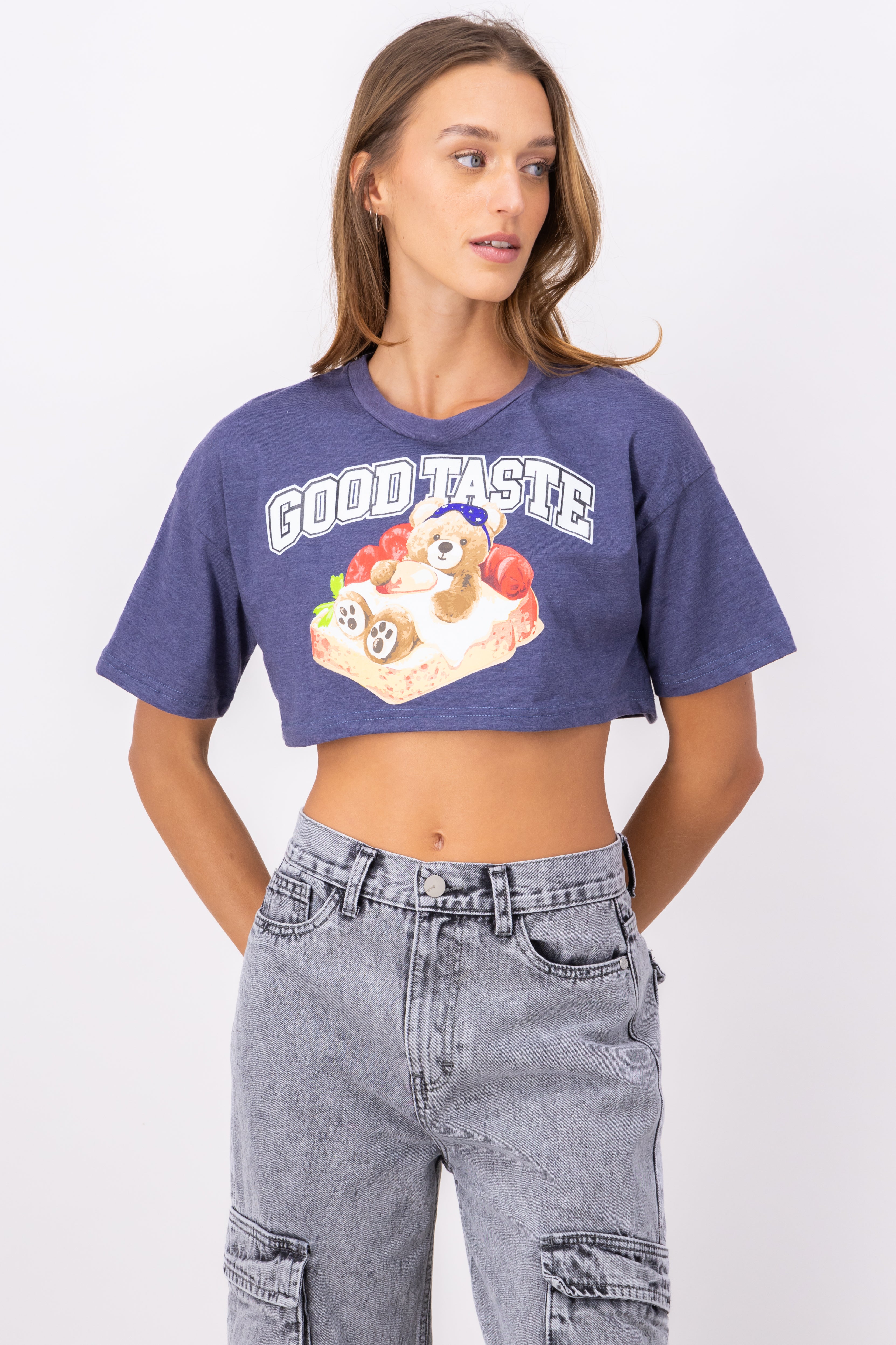 Playera Crop Manga Corta Osito INDIGO