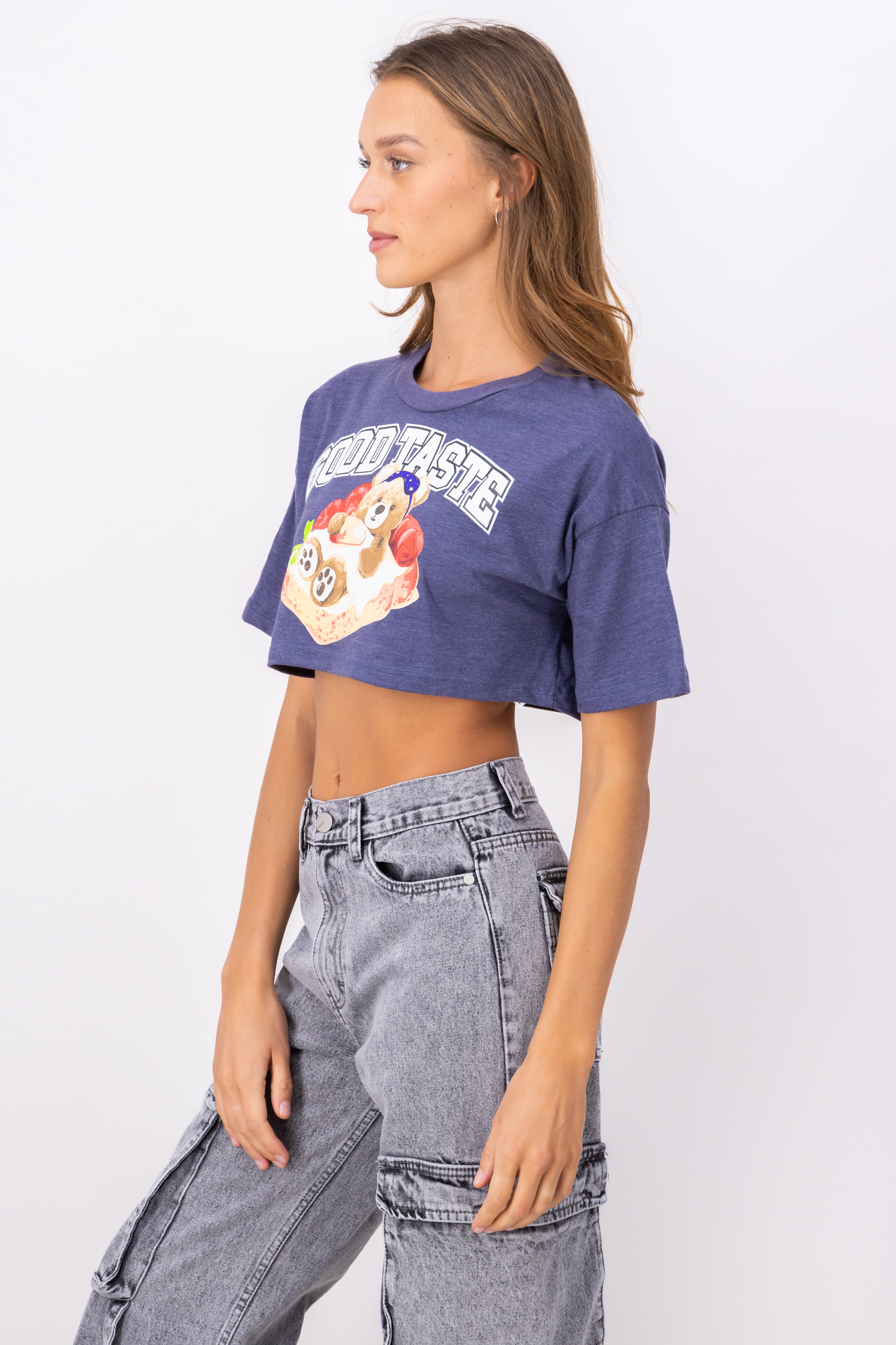 Playera Crop Manga Corta Osito INDIGO